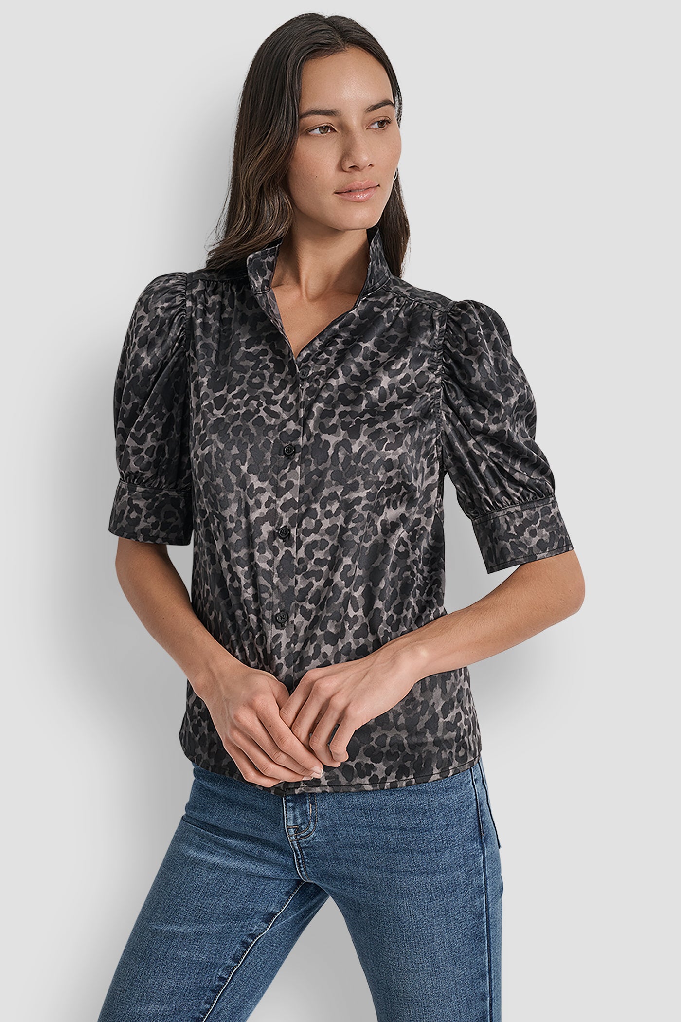 DISGUISE BLACK PUFF SLEEVE SHIRT, FRONT VIEW | New Arrivals