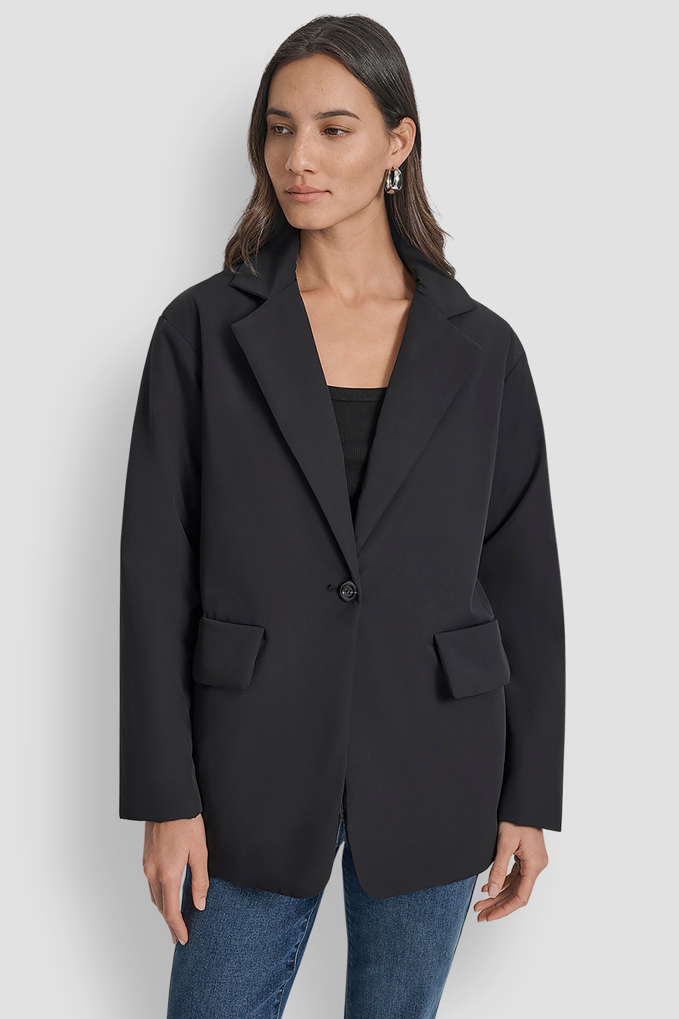 Black BLAZER STYLE PUFFER JACKET, FRONT VIEW | WOMENS COATS & JACKETS