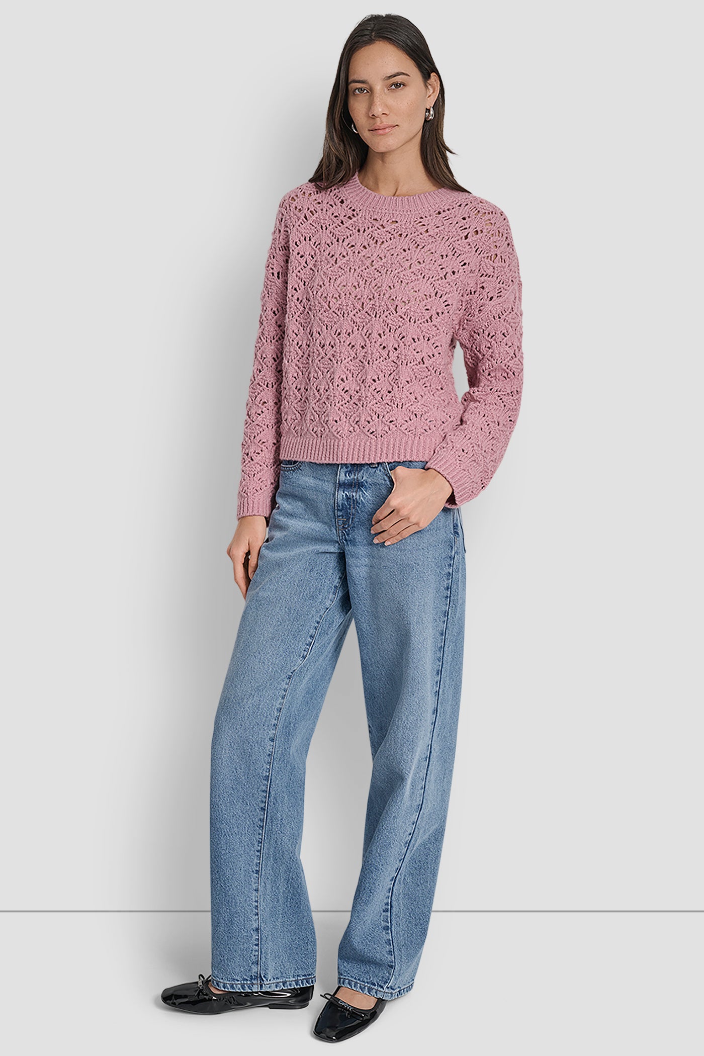 POINTELLE STITCH LONG SLEEVE CREW NECK SWEATER VIEW 7 | New Arrivals
