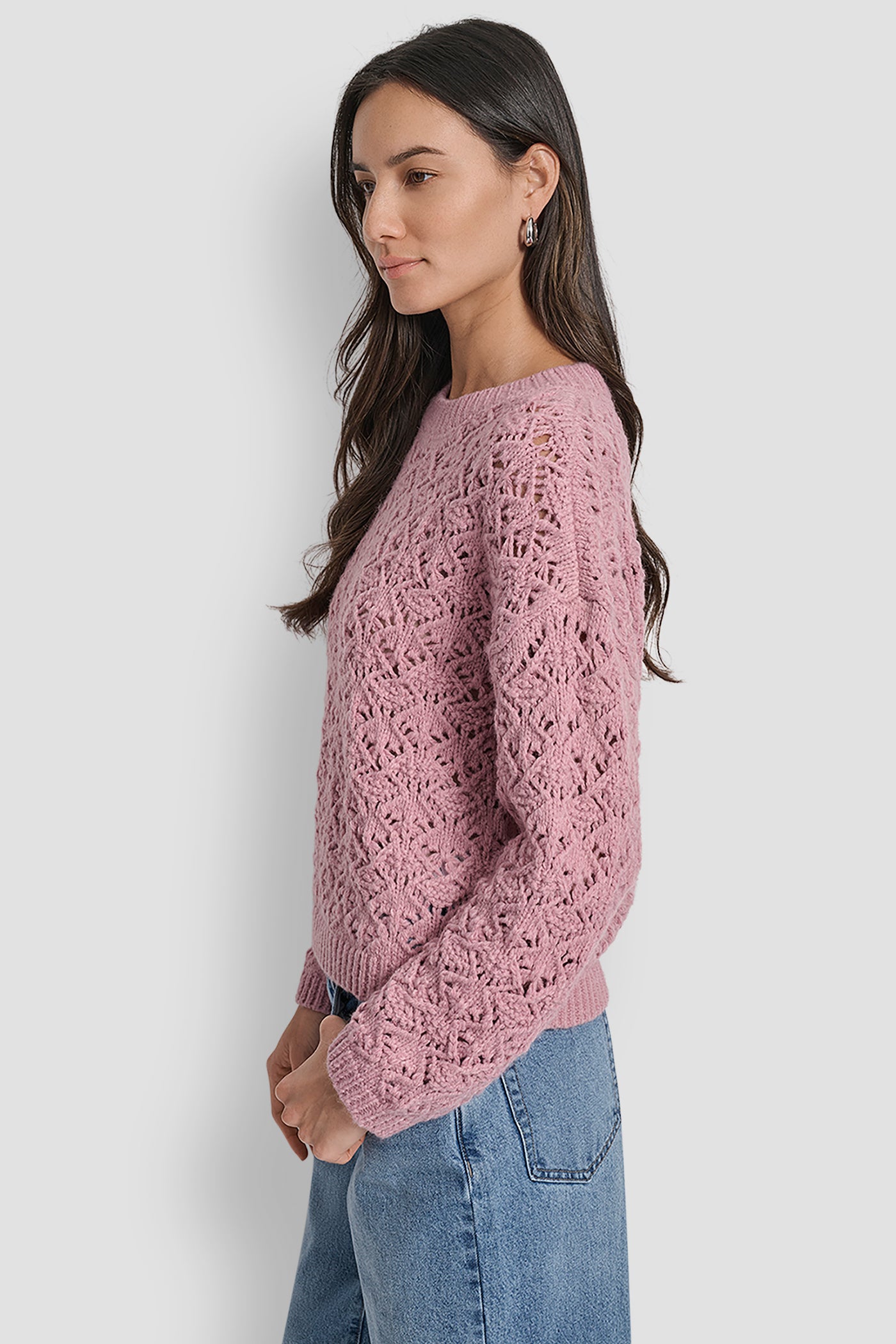 POINTELLE STITCH LONG SLEEVE CREW NECK SWEATER VIEW 3 | New Arrivals