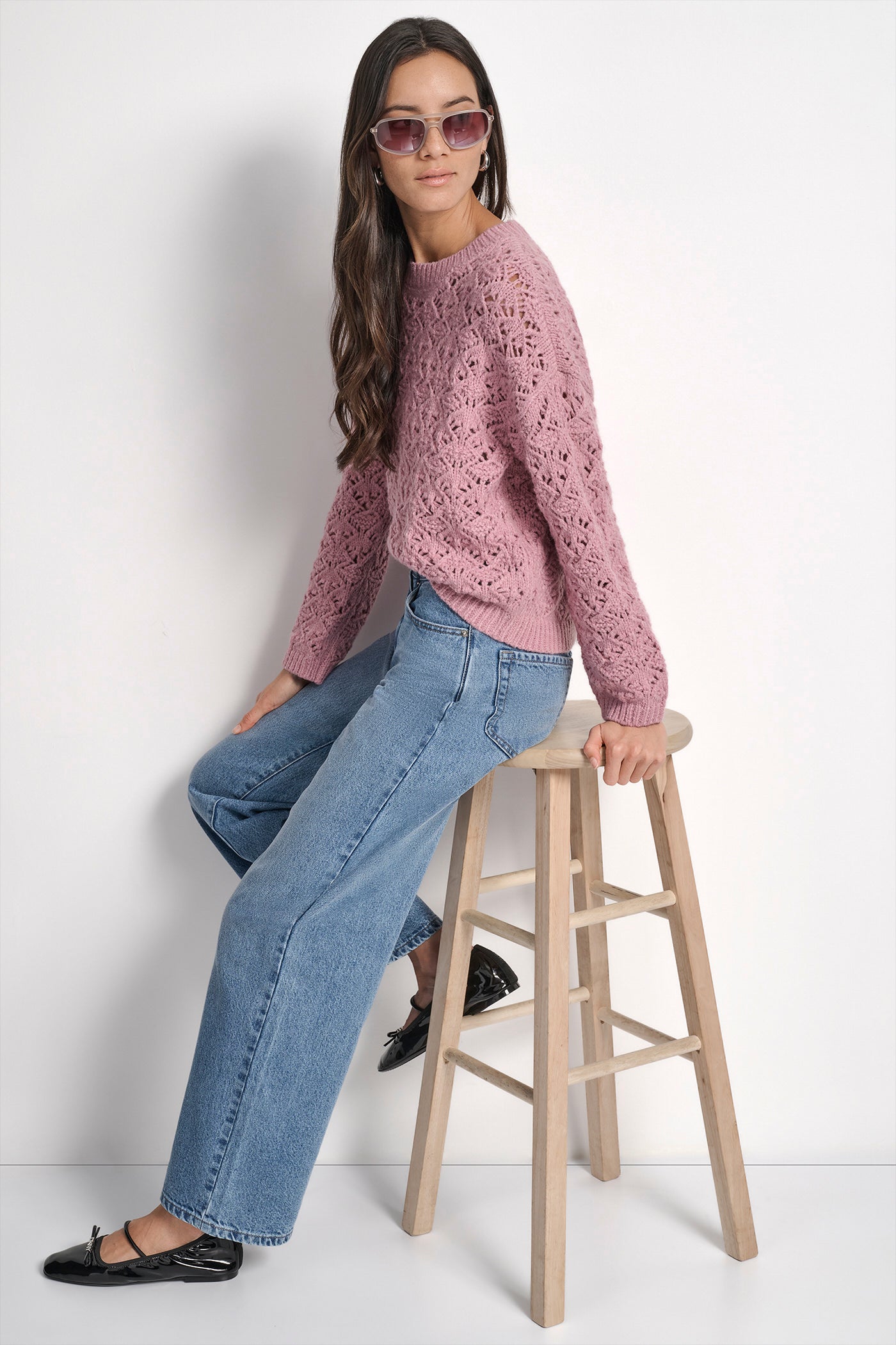 POINTELLE STITCH LONG SLEEVE CREW NECK SWEATER VIEW 8 | New Arrivals