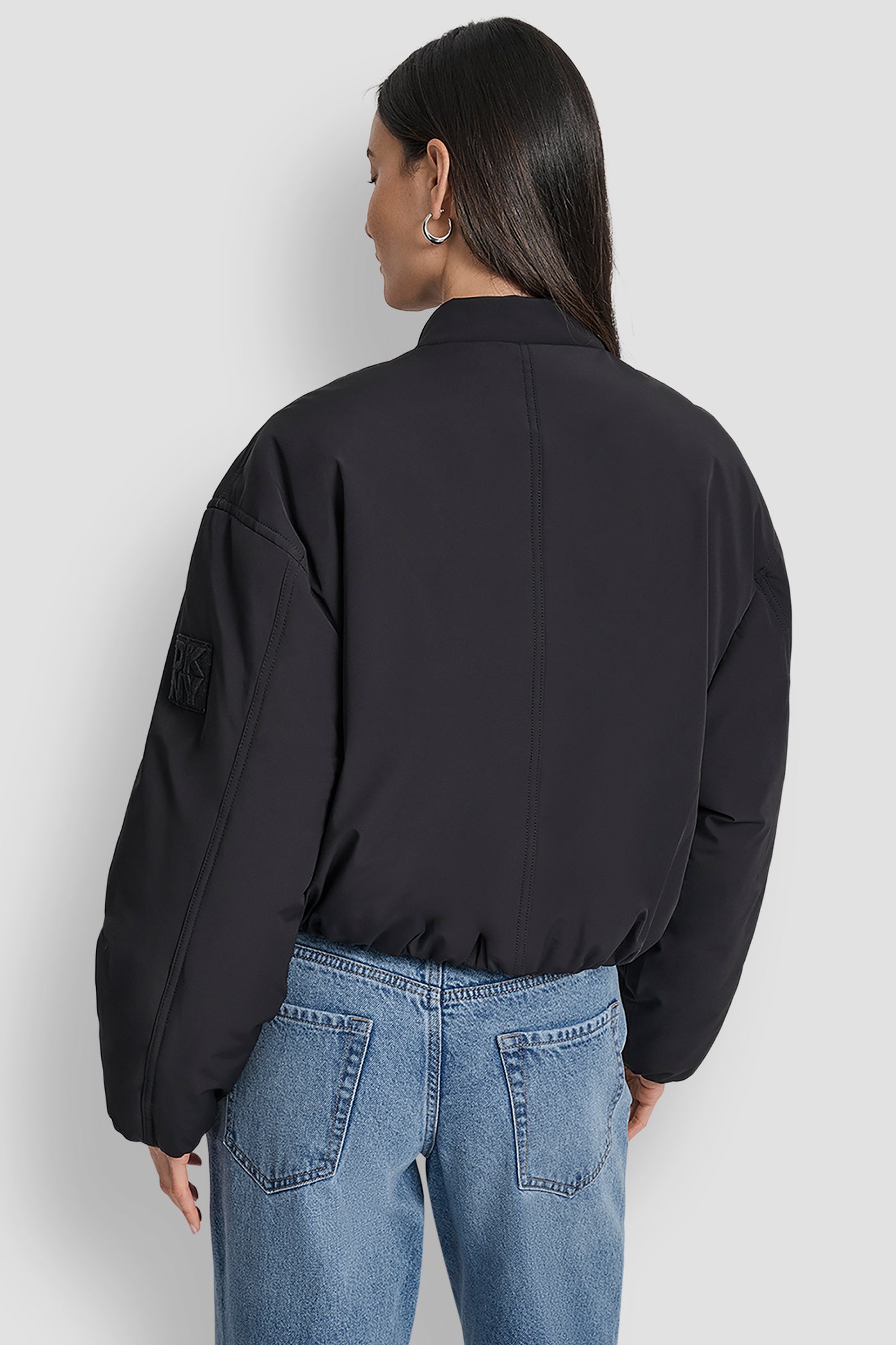 Black MATTE NYLON BOMBER STYLE JACKET, VIEW 2 | WOMENS COATS & JACKETS