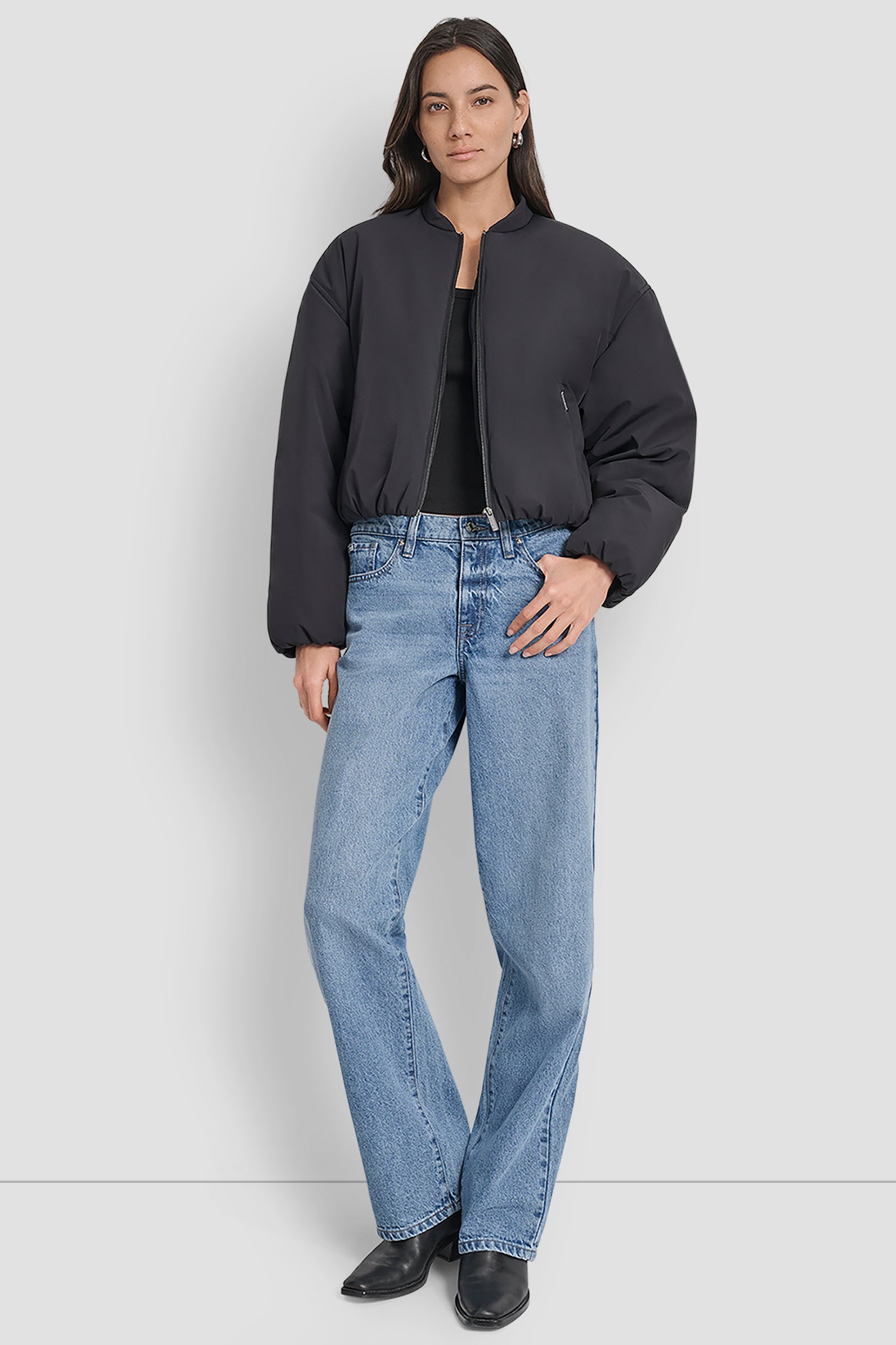 MATTE NYLON BOMBER STYLE JACKET VIEW 7 | WOMENS COATS & JACKETS