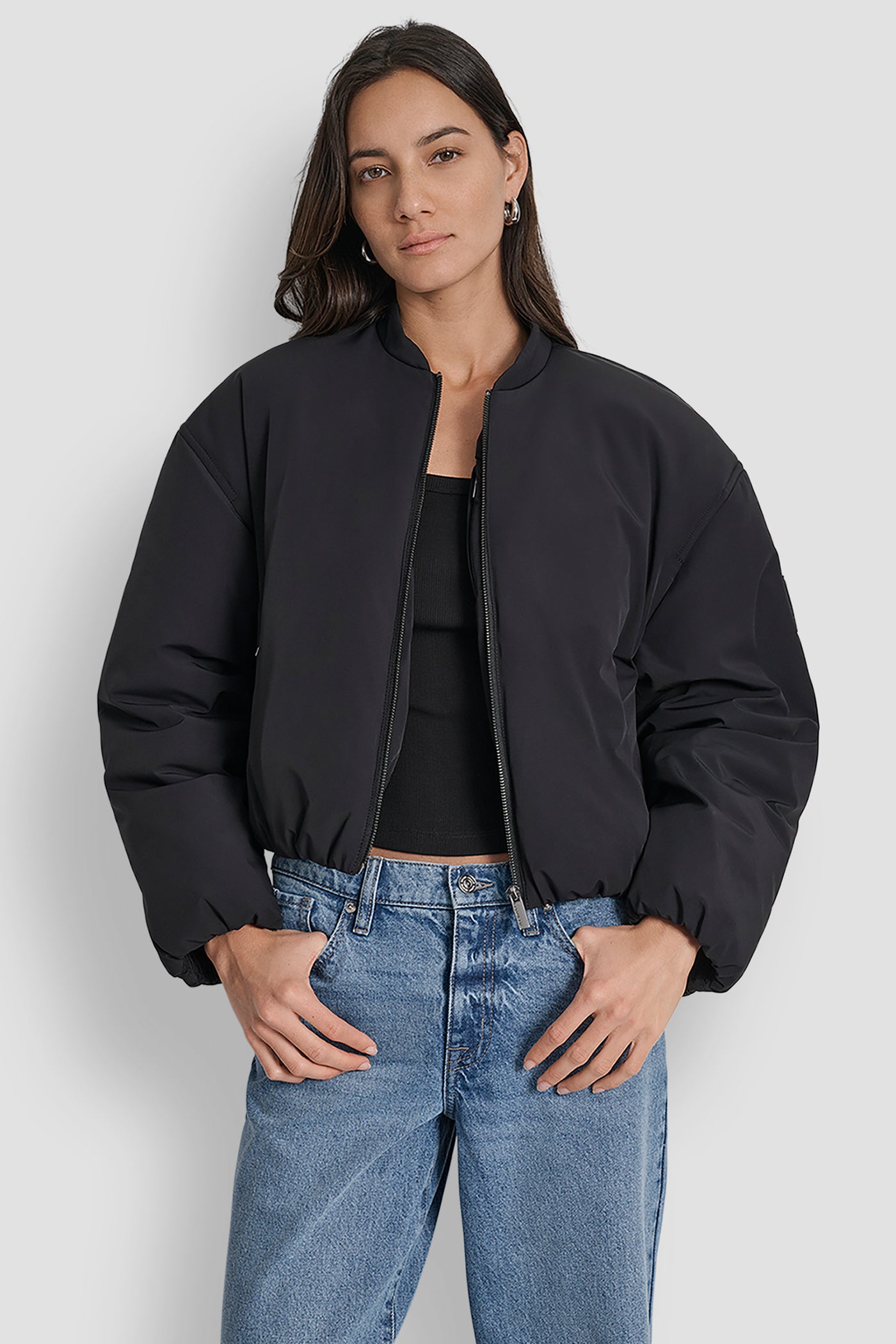 MATTE NYLON BOMBER STYLE JACKET VIEW 6 | WOMENS COATS & JACKETS