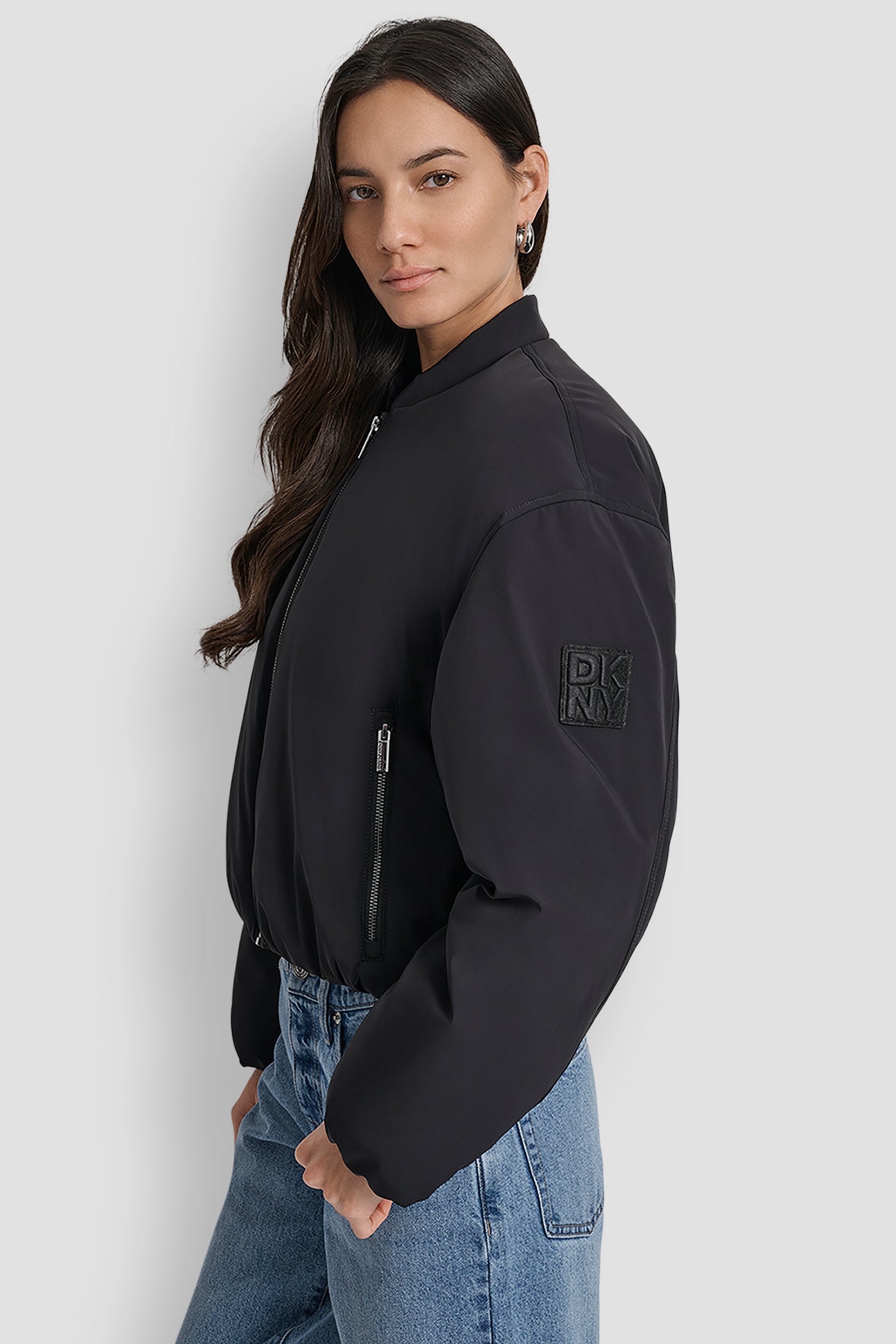 MATTE NYLON BOMBER STYLE JACKET VIEW 3 | WOMENS COATS & JACKETS