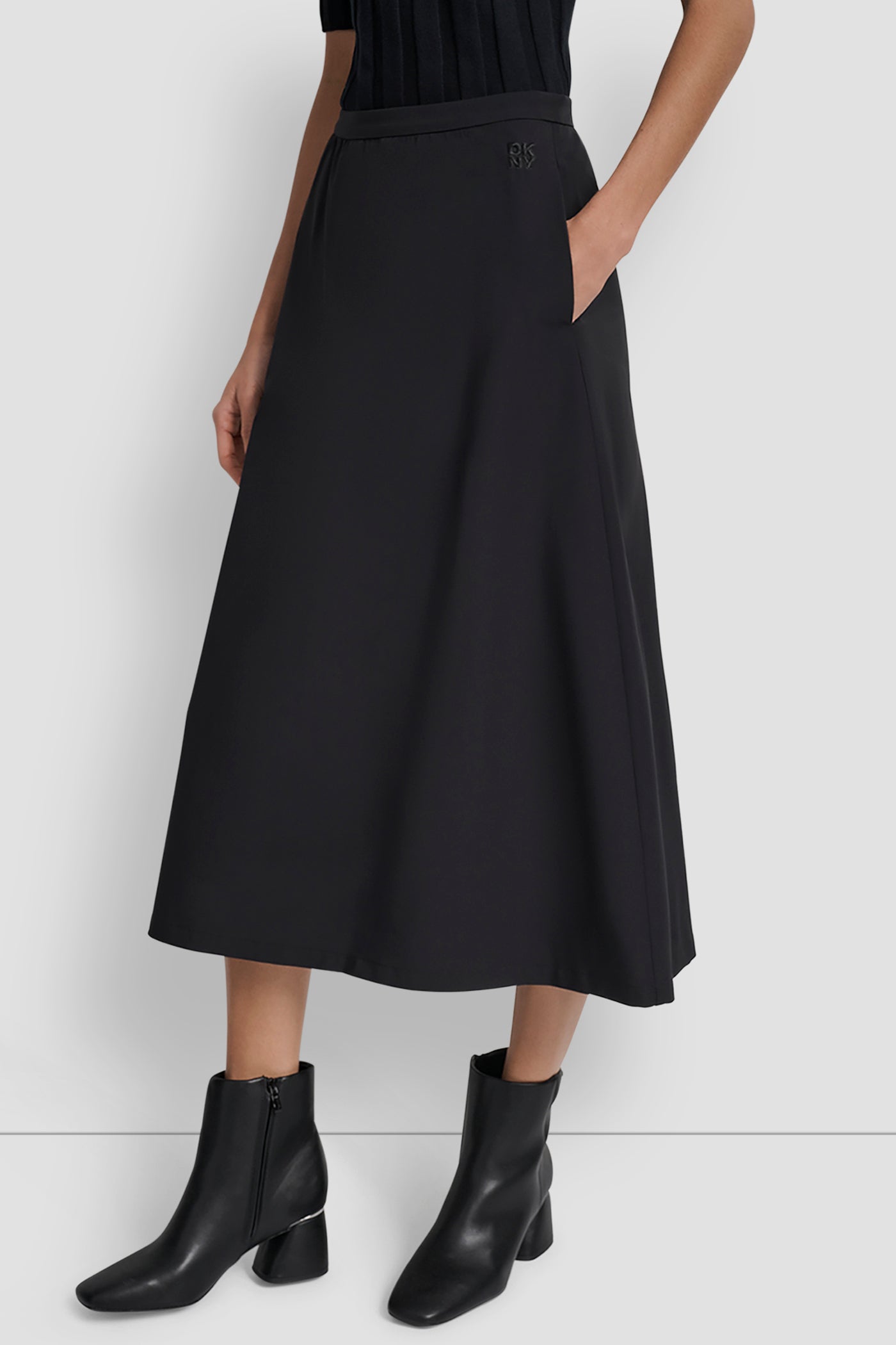 Black HIGH WAIST CIRCLE SKIRT, FRONT VIEW | Skirts