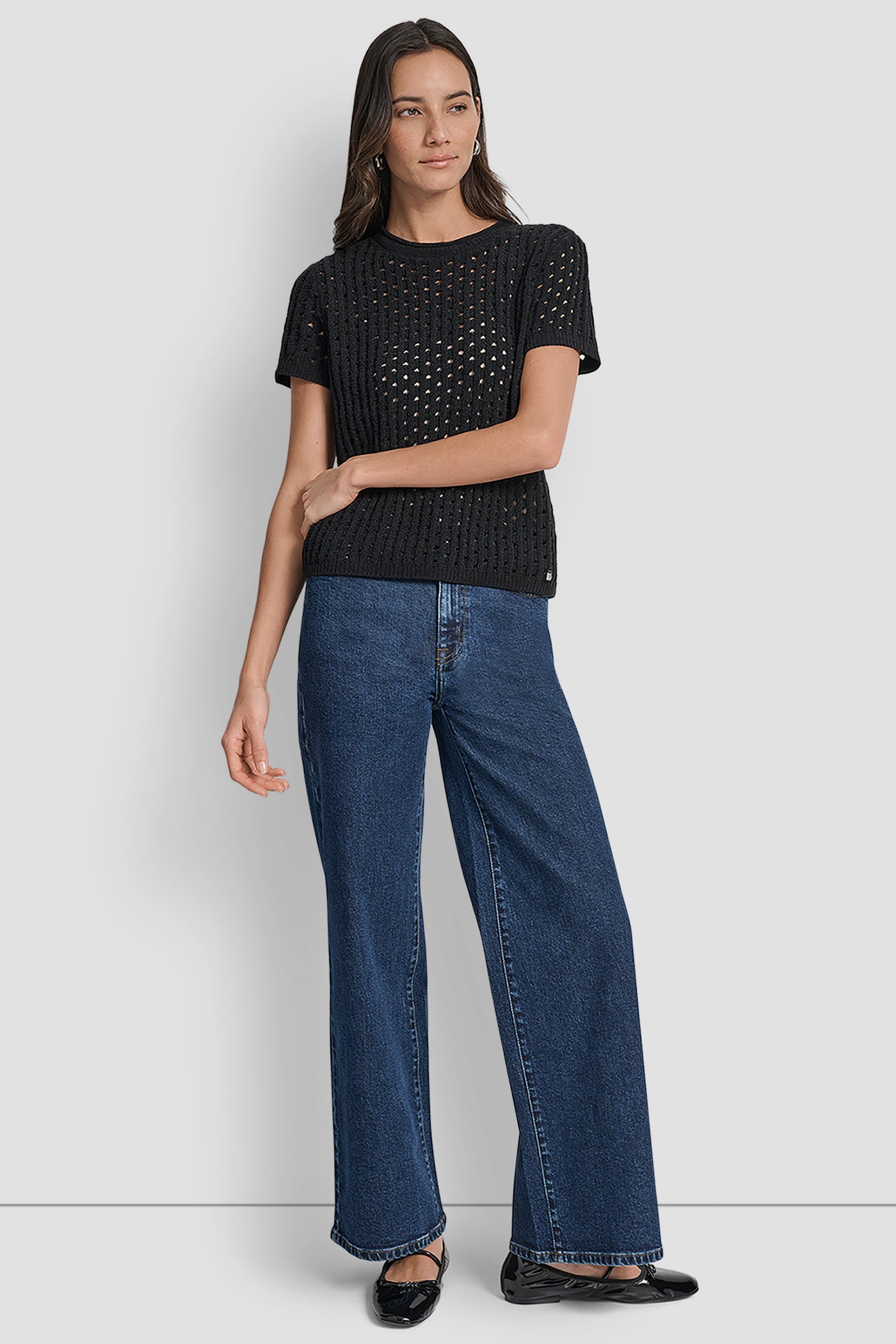 OPEN STITCH CREW NECK SHORT SLEEVE SWEATER VIEW 7 | DKNY JEANS