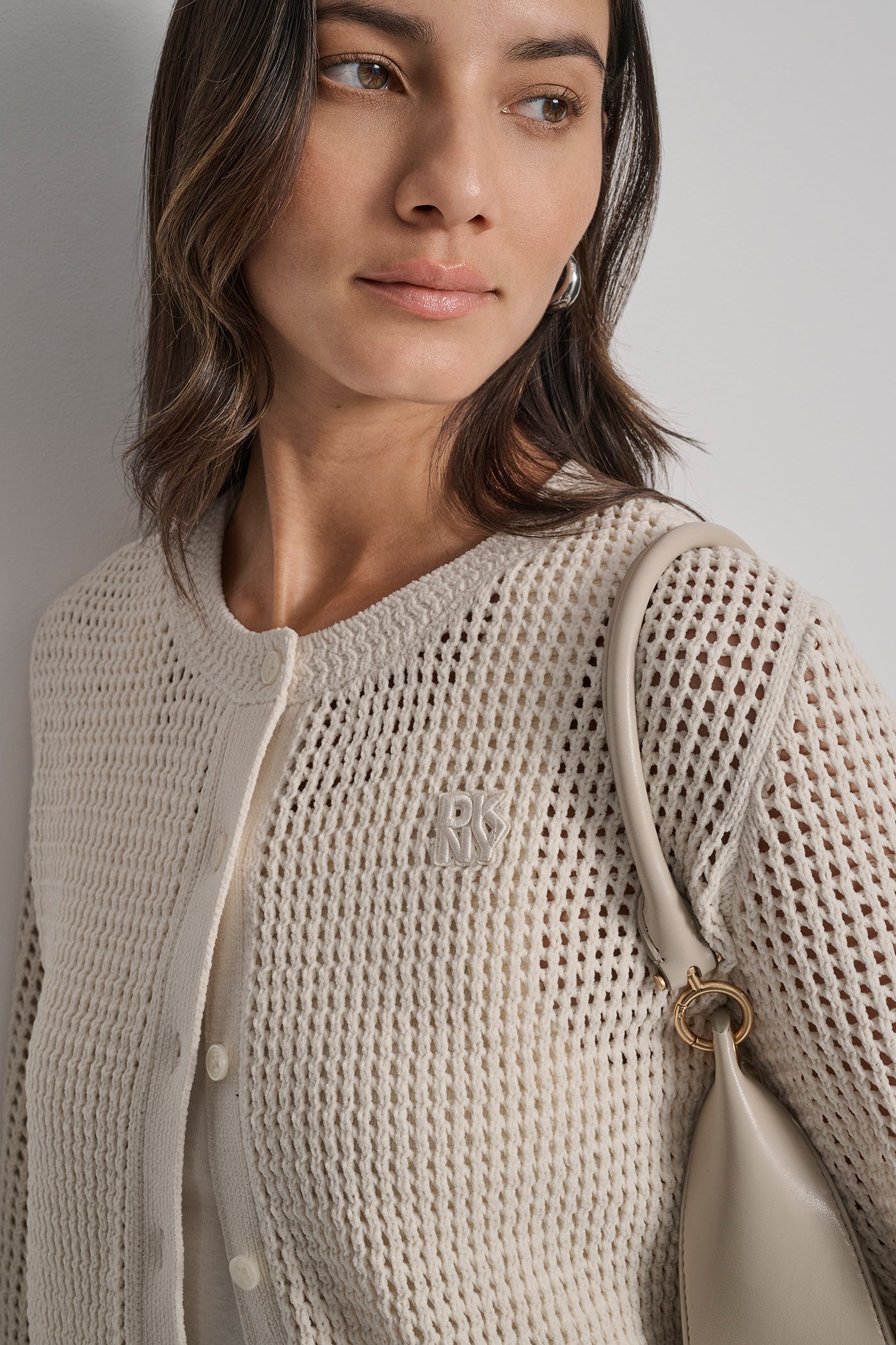 LOGO-EMBELLISHED OPEN-KNIT CARDIGAN VIEW 6 | WOMEN'S SWEATERS & TOPS
