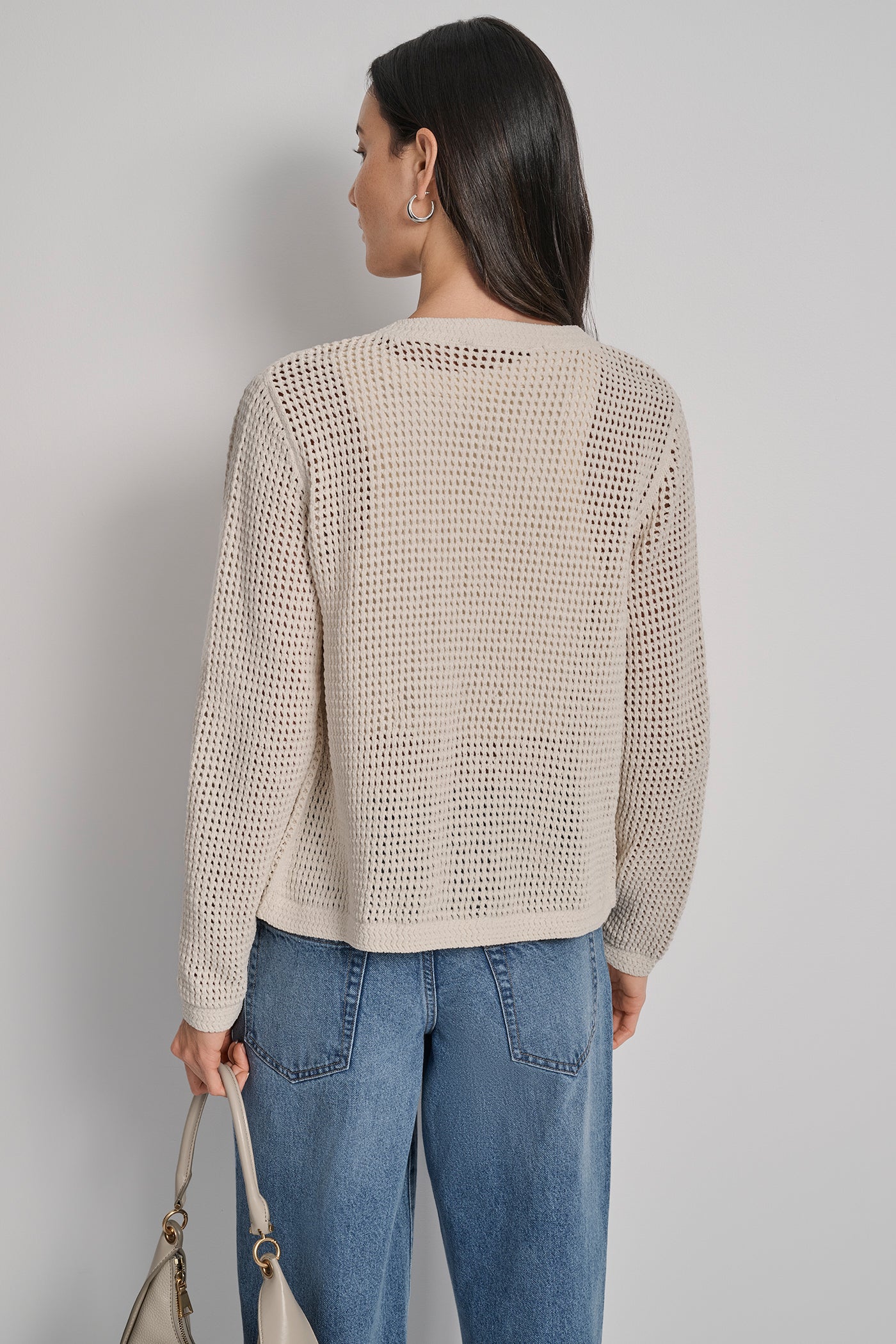 BLONDE LOGO-EMBELLISHED OPEN-KNIT CARDIGAN, VIEW 2 | WOMEN'S SWEATERS & TOPS