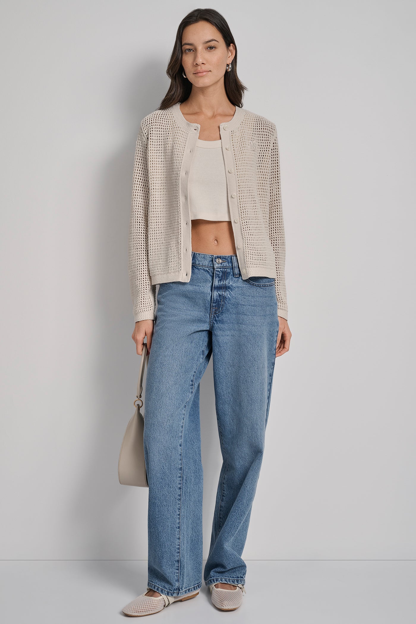 LOGO-EMBELLISHED OPEN-KNIT CARDIGAN VIEW 7 | WOMEN'S SWEATERS & TOPS