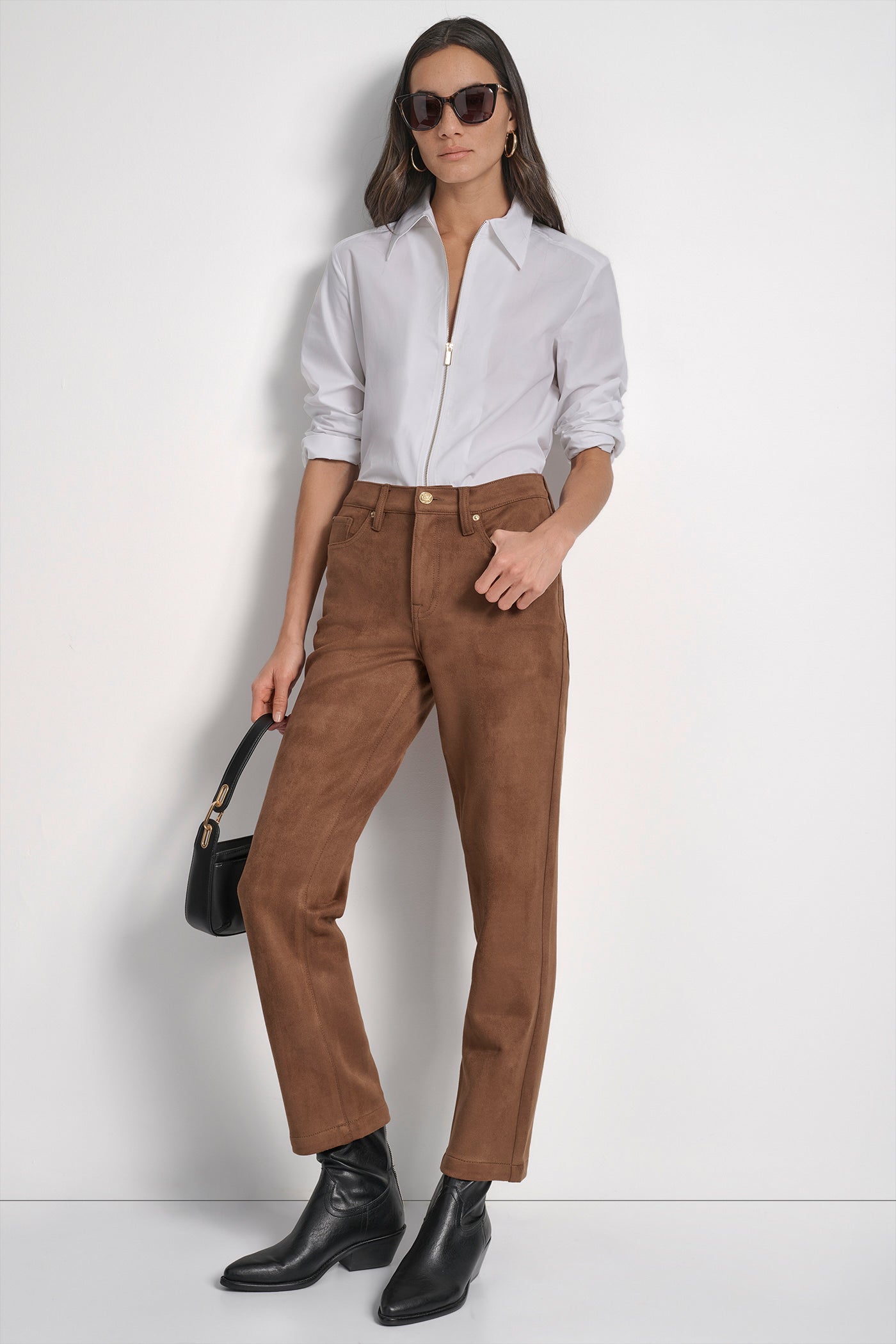 ZIP FRONT FITTED POPLIN LONG SLEEVE SHIRT WITH CHEST VIEW 7 | WOMEN'S SWEATERS & TOPS