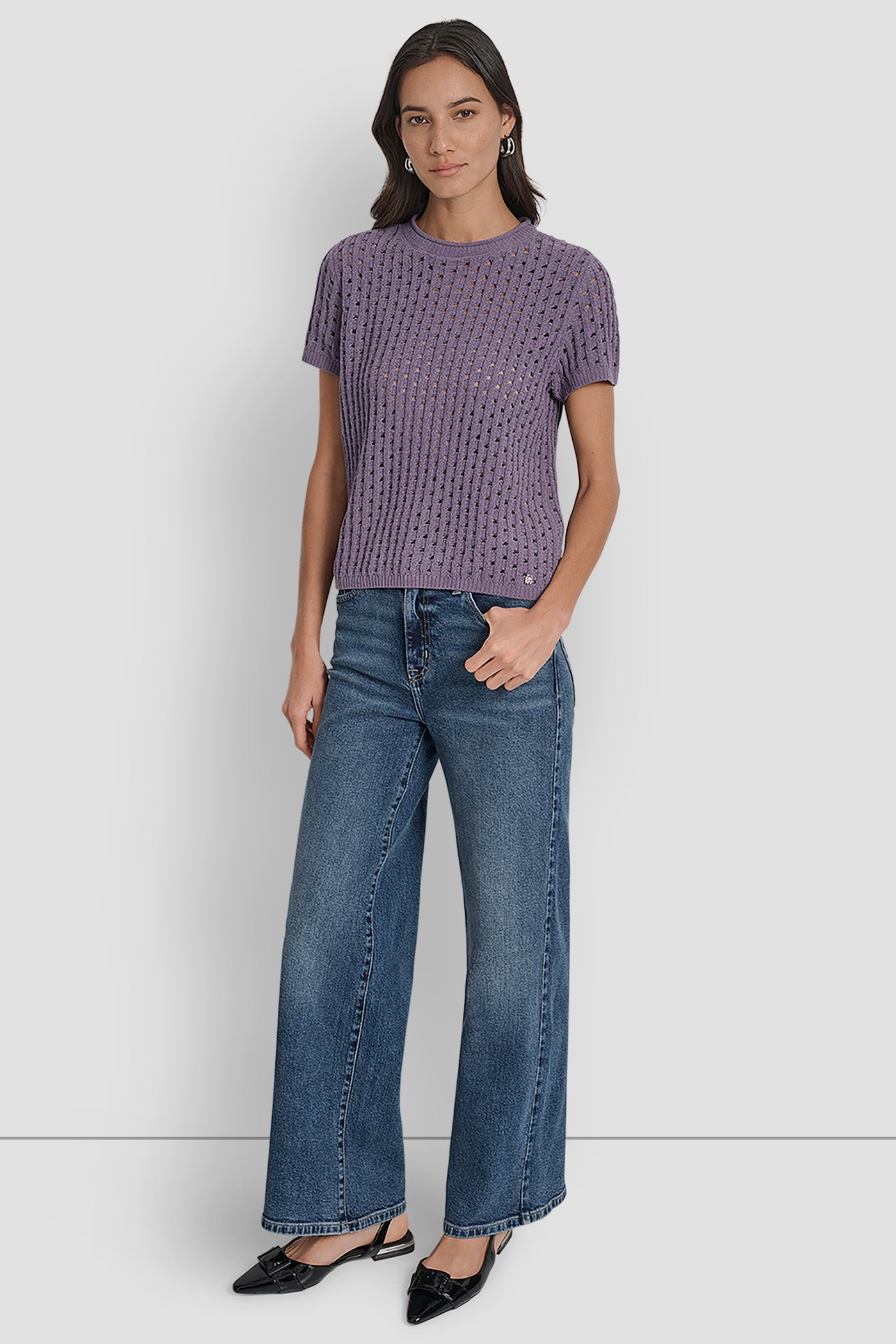 OPEN STITCH CREW NECK SHORT SLEEVE SWEATER VIEW 6 | Clothing