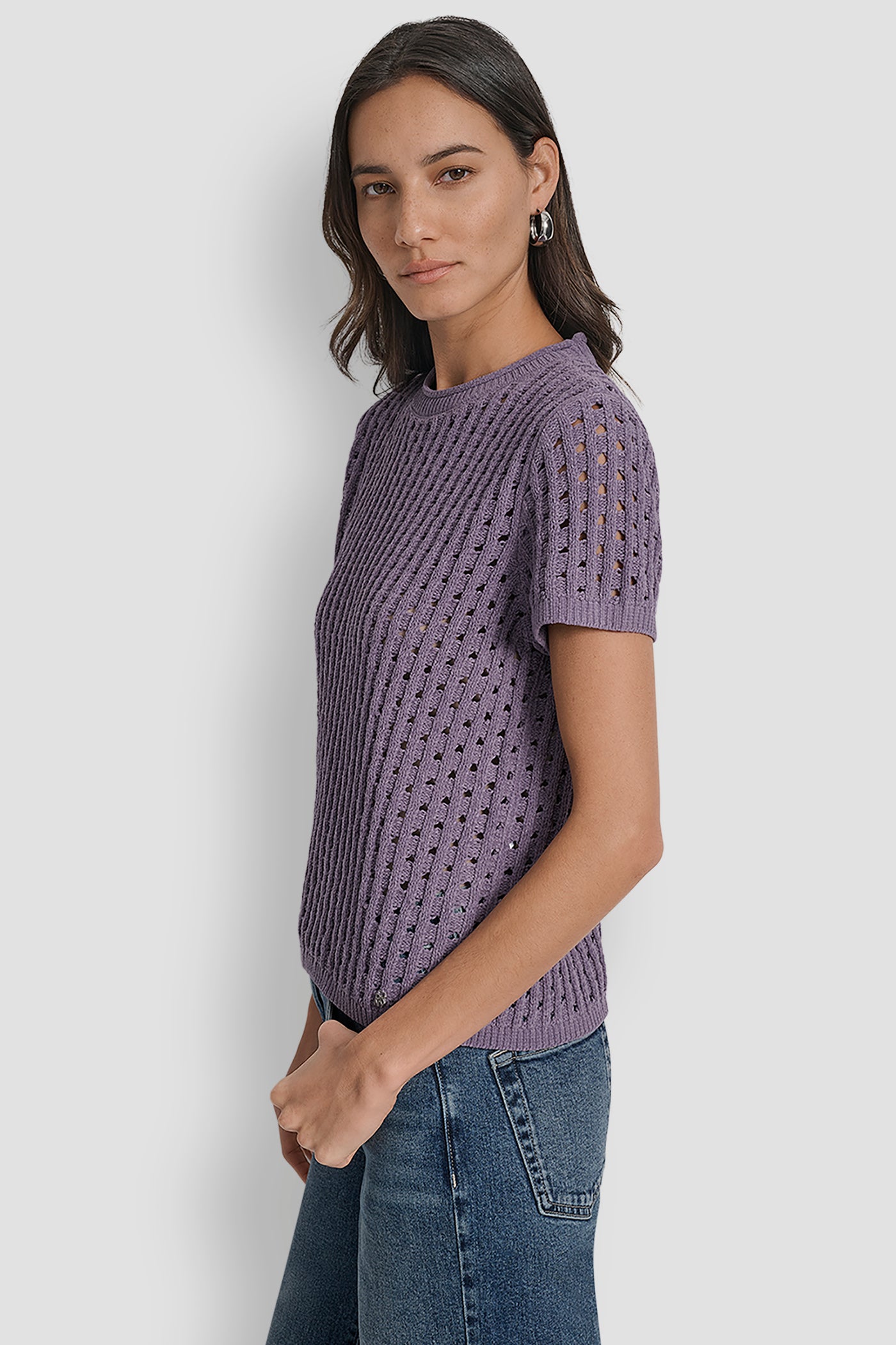 OPEN STITCH CREW NECK SHORT SLEEVE SWEATER VIEW 3 | Clothing