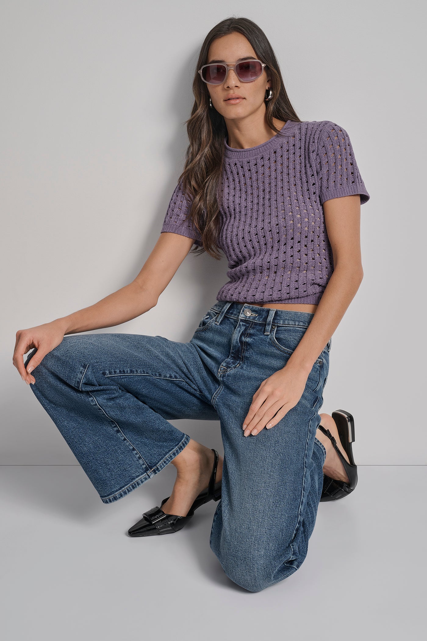 OPEN STITCH CREW NECK SHORT SLEEVE SWEATER VIEW 8 | Clothing
