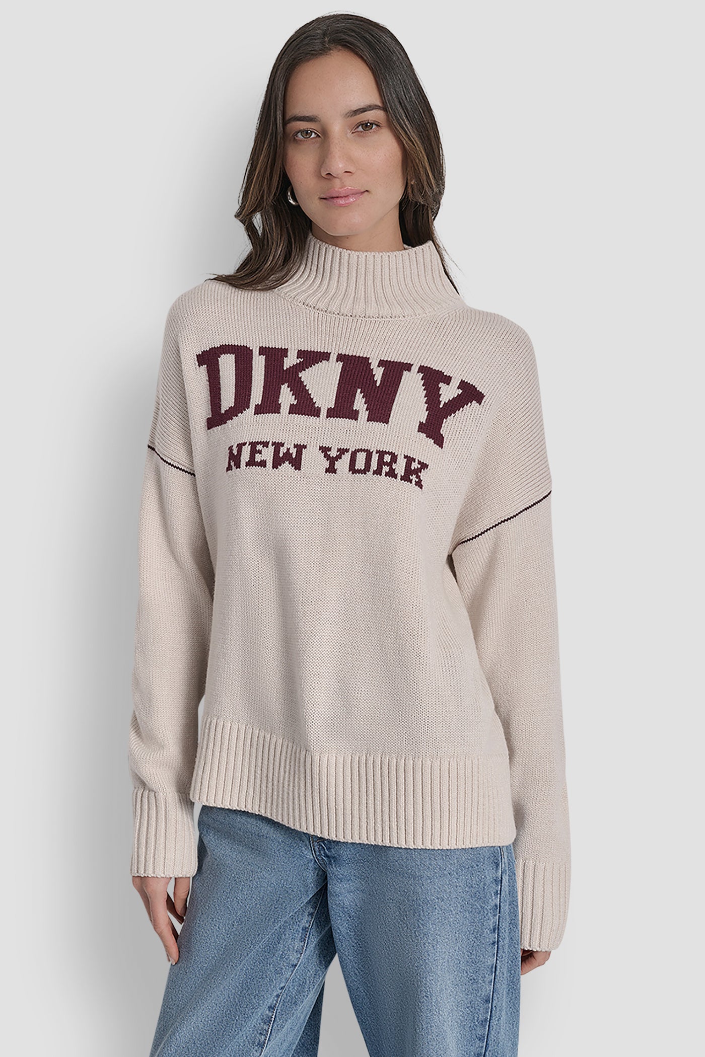 Cortado Heather/Black LOGO INTARSIA MOCK-NECK SWEATER, FRONT VIEW | All Products