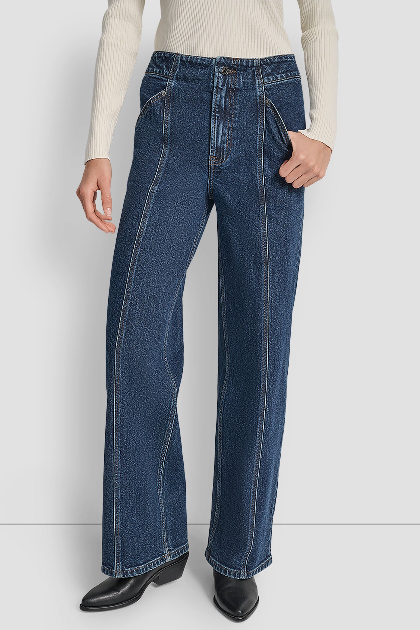 PLYMOUTH HIGH RISE SEAMED UTILITY WIDE LEG 32 INCH INSEAM, FRONT VIEW | Denim Destination