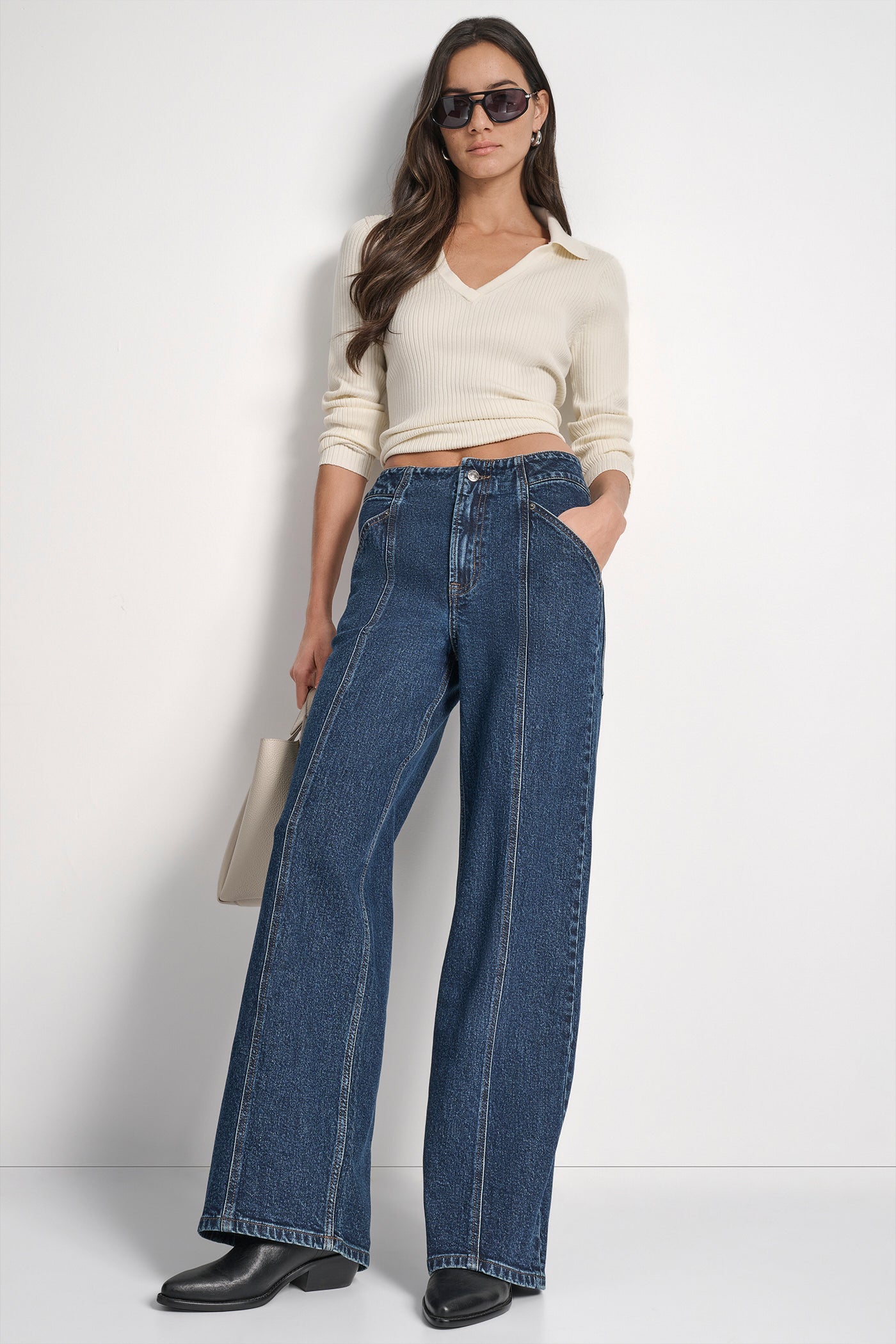HIGH RISE SEAMED UTILITY WIDE LEG 32 INCH INSEAM VIEW 6 | Denim Destination