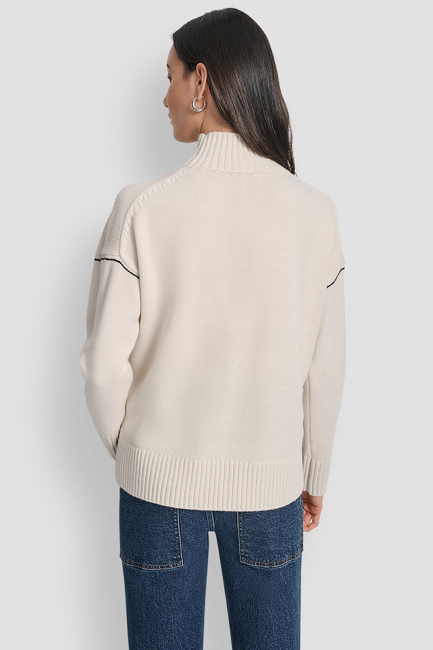 EGGNOG/BLACK LOGO INTARSIA MOCK-NECK SWEATER, BACK VIEW | WOMEN'S SWEATERS & TOPS