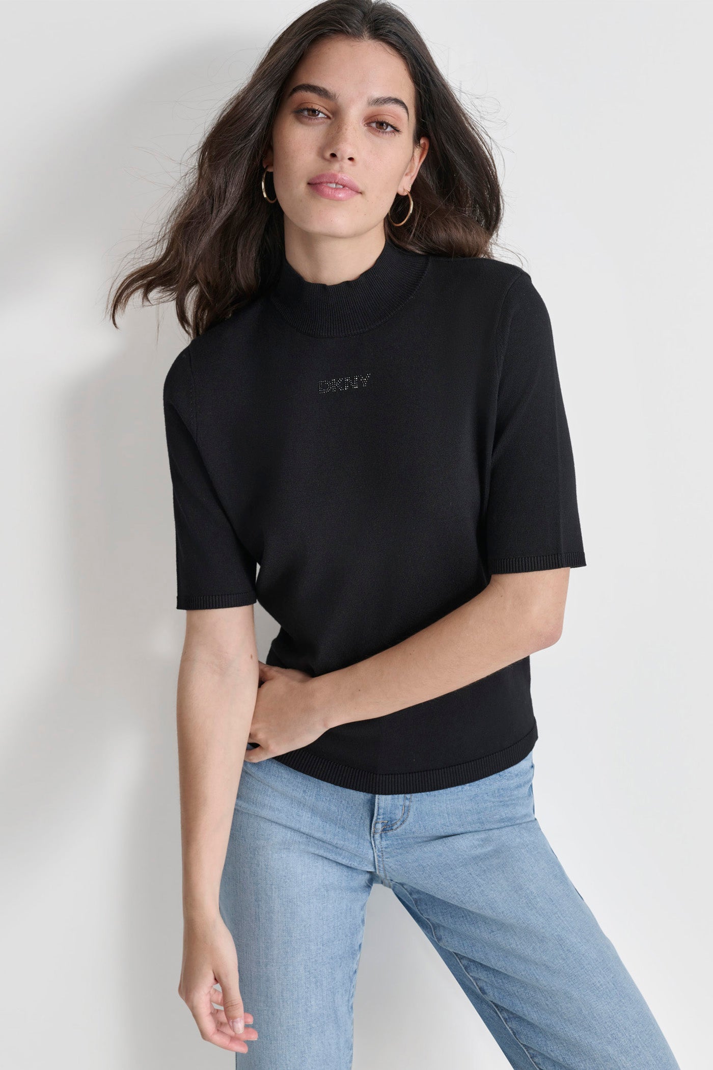 Black MOCK NECK LOGO SWEATER, FRONT VIEW | Products