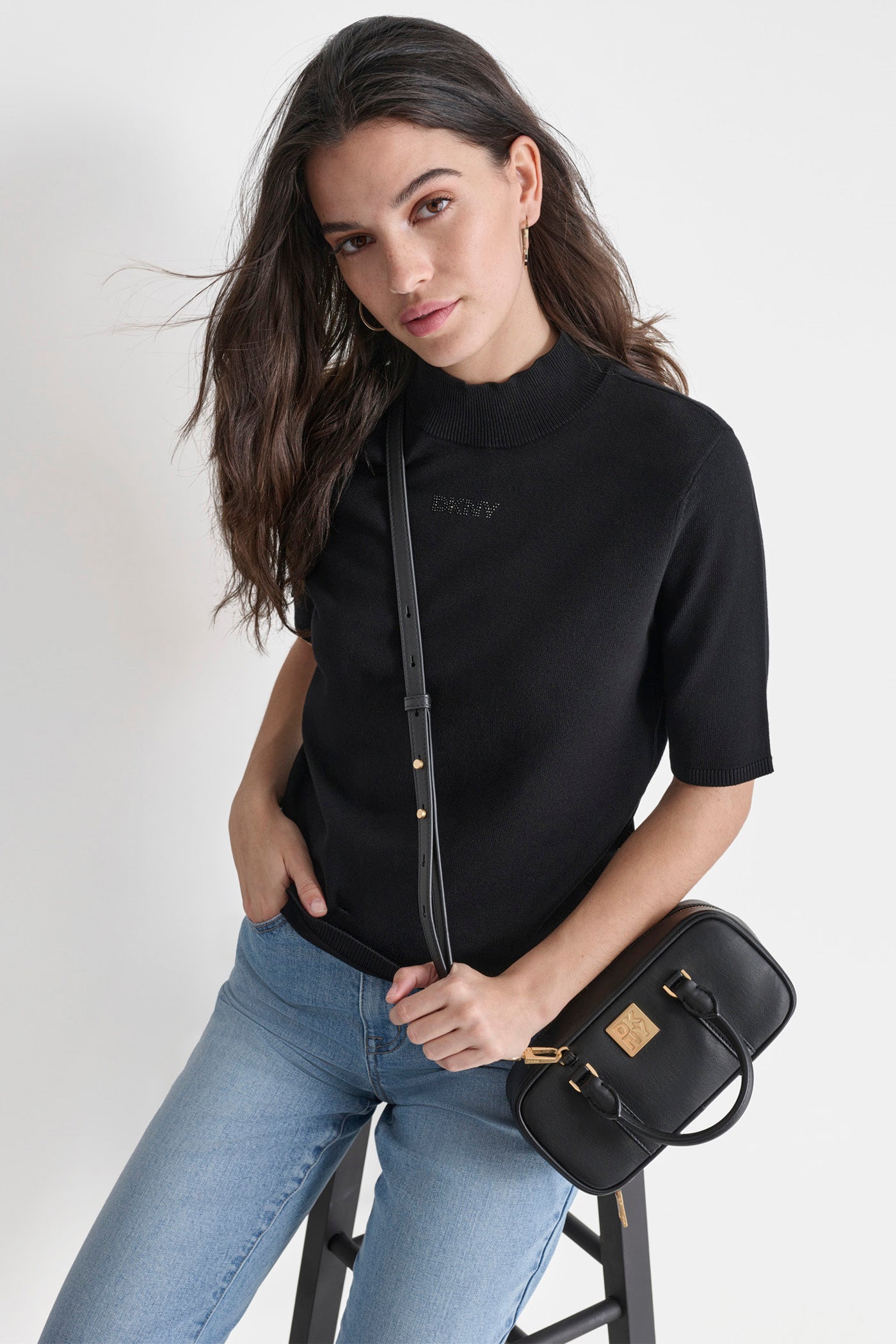 MOCK NECK LOGO SWEATER VIEW 3 | WOMEN'S SWEATERS & TOPS