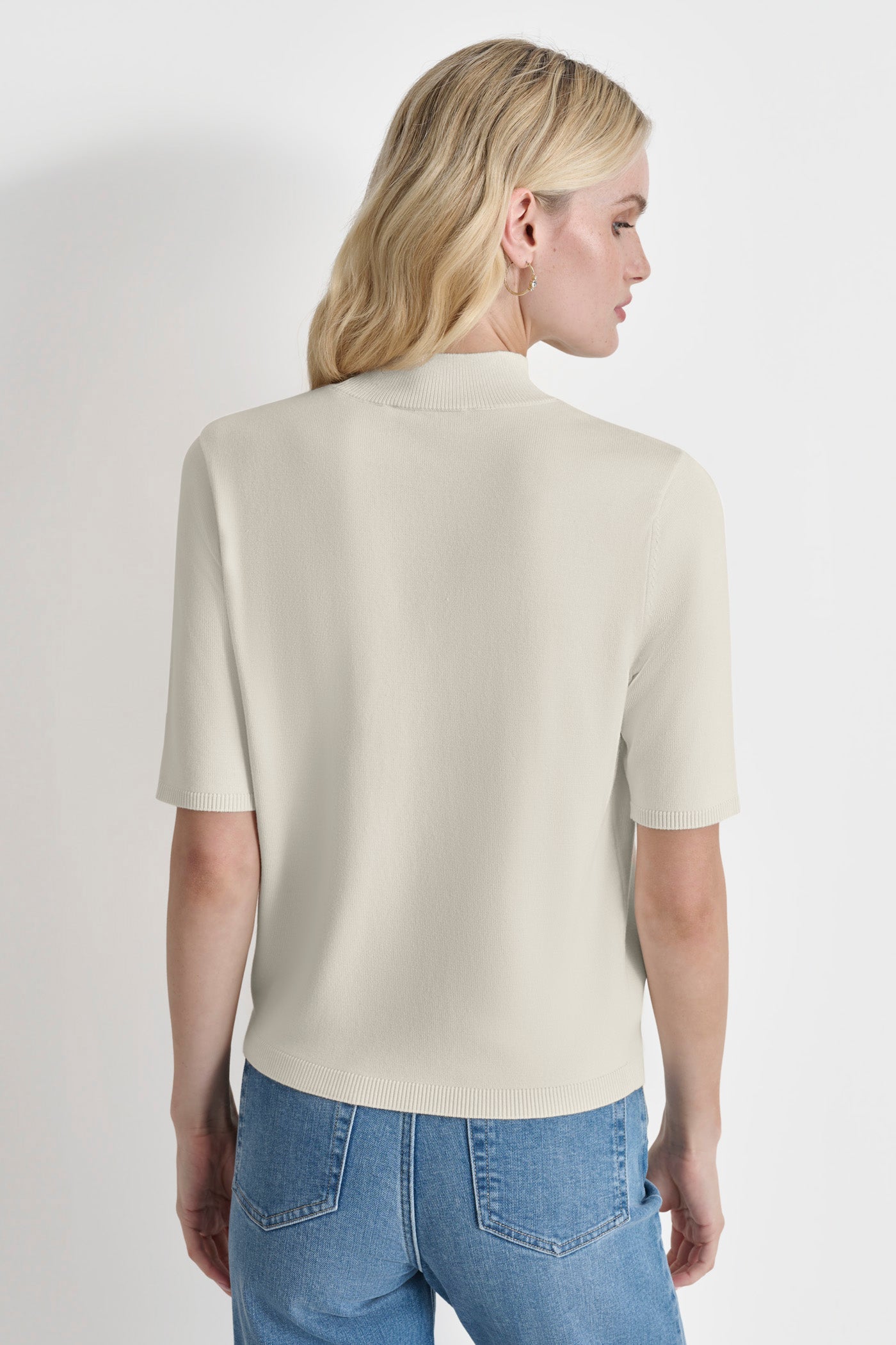 Beige MOCK NECK LOGO SWEATER, BACK VIEW | Products