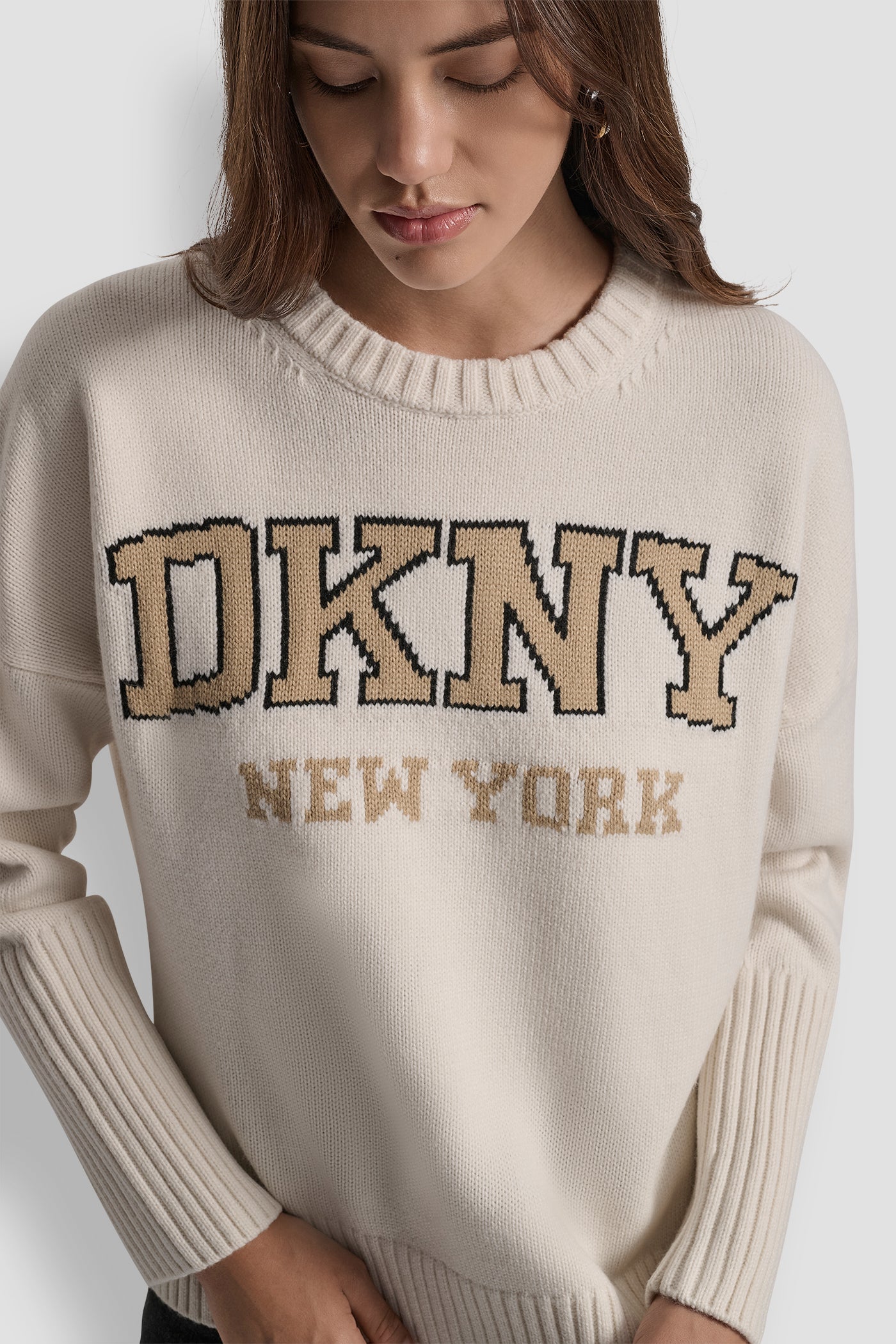 VARSITY LOGO INTARSIA CREW NECK RELAXED SWEATER VIEW 5 | DKNY Promo