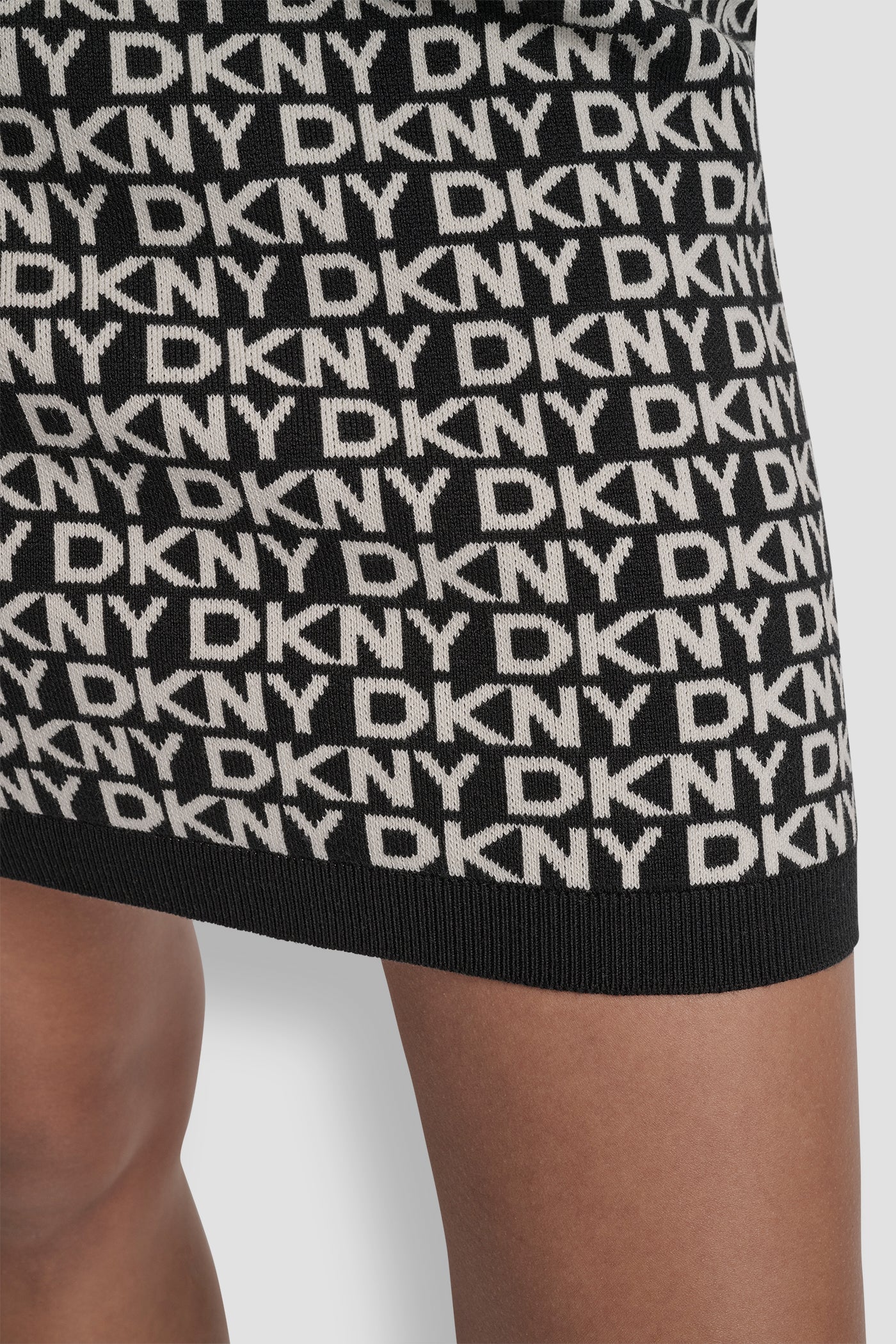 LOGO JACQUARD BALLET SLEEVE MOCK NECK SHORT DRESS VIEW 6 | DKNY JEANS