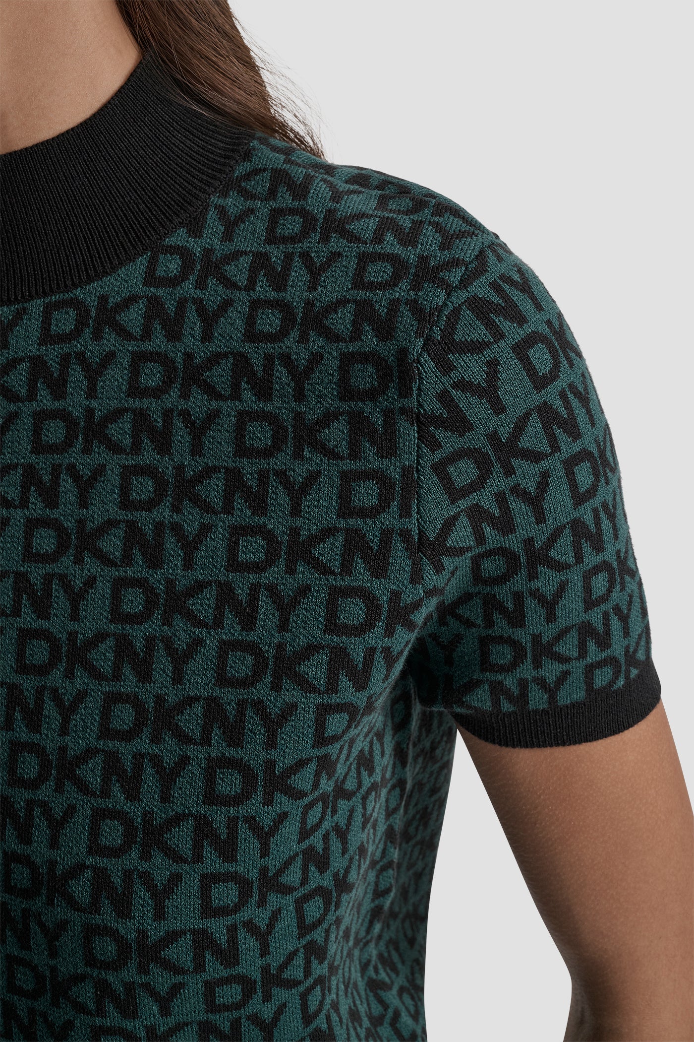 LOGO JACQUARD SHORT SLEEVE MOCK NECK  TOP VIEW 5 | DKNY JEANS