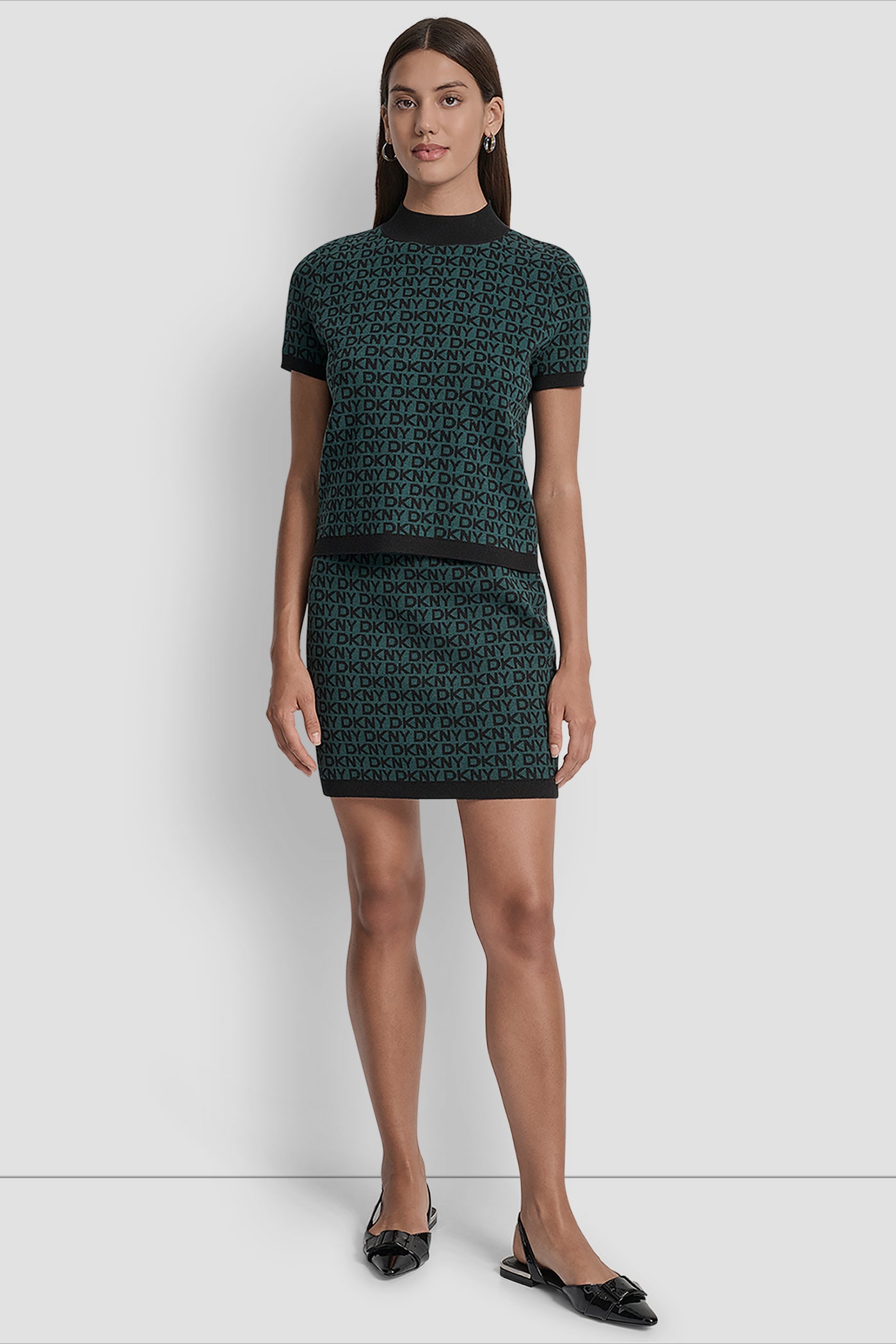 LOGO JACQUARD SHORT SLEEVE MOCK NECK  TOP VIEW 7 | DKNY JEANS