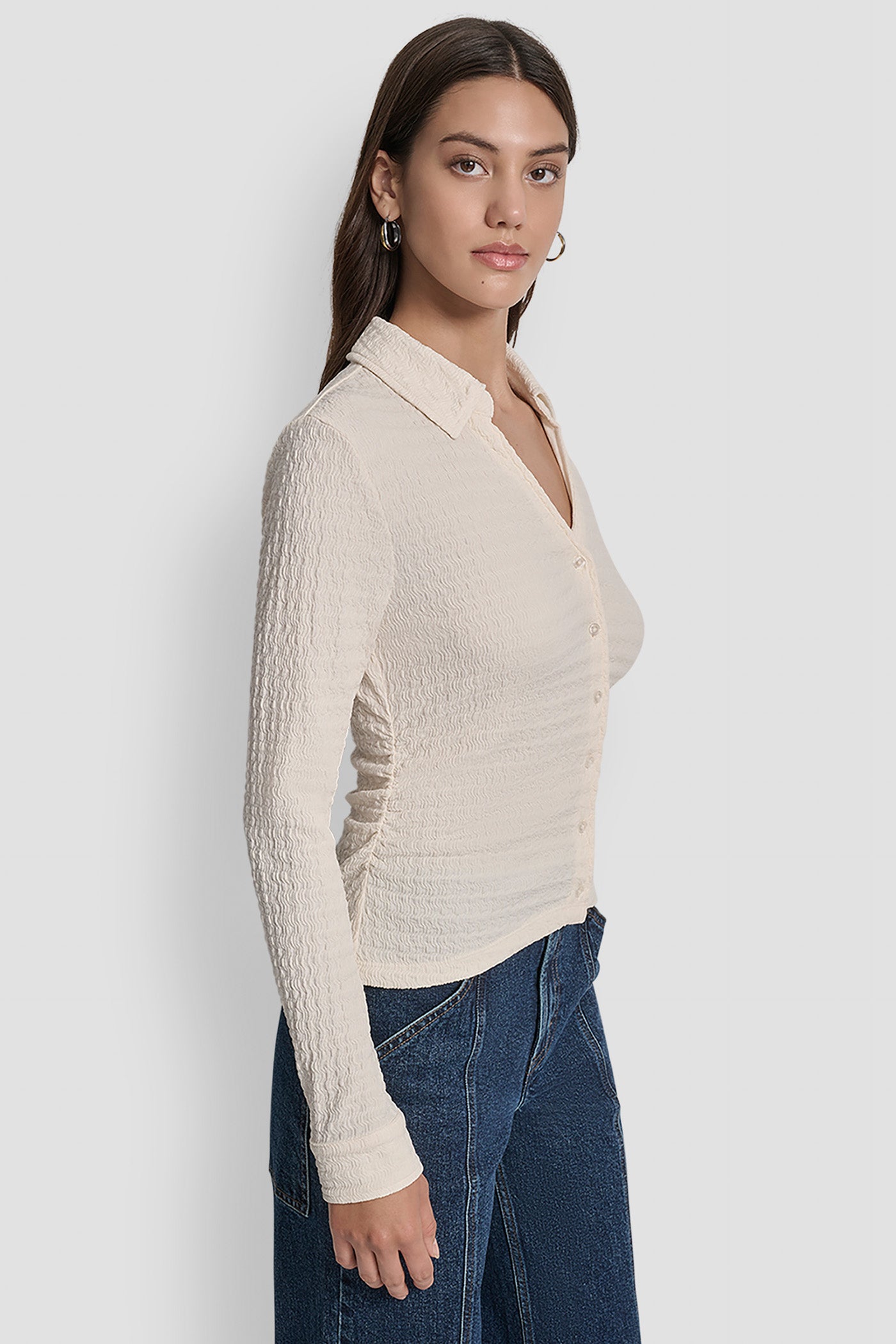 RIPPLE LACE VNECK SHIRT VIEW 3 | WOMEN'S SWEATERS & TOPS