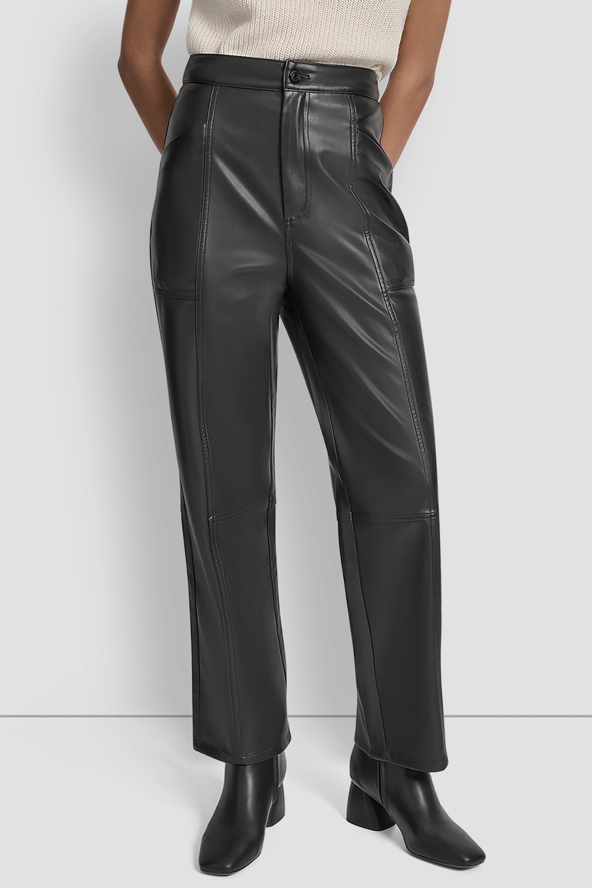 HIGH-RISE FAUX LEATHER STRAIGHT-LEG PANT