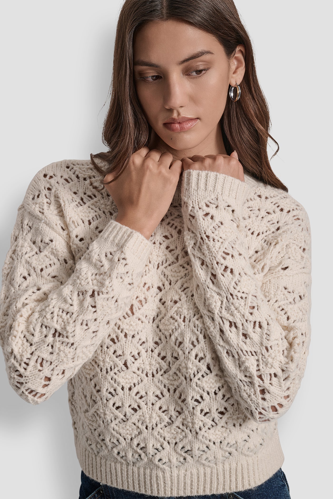 POINTELLE STITCH LONG SLEEVE CREW NECK SWEATER VIEW 5 | New Arrivals