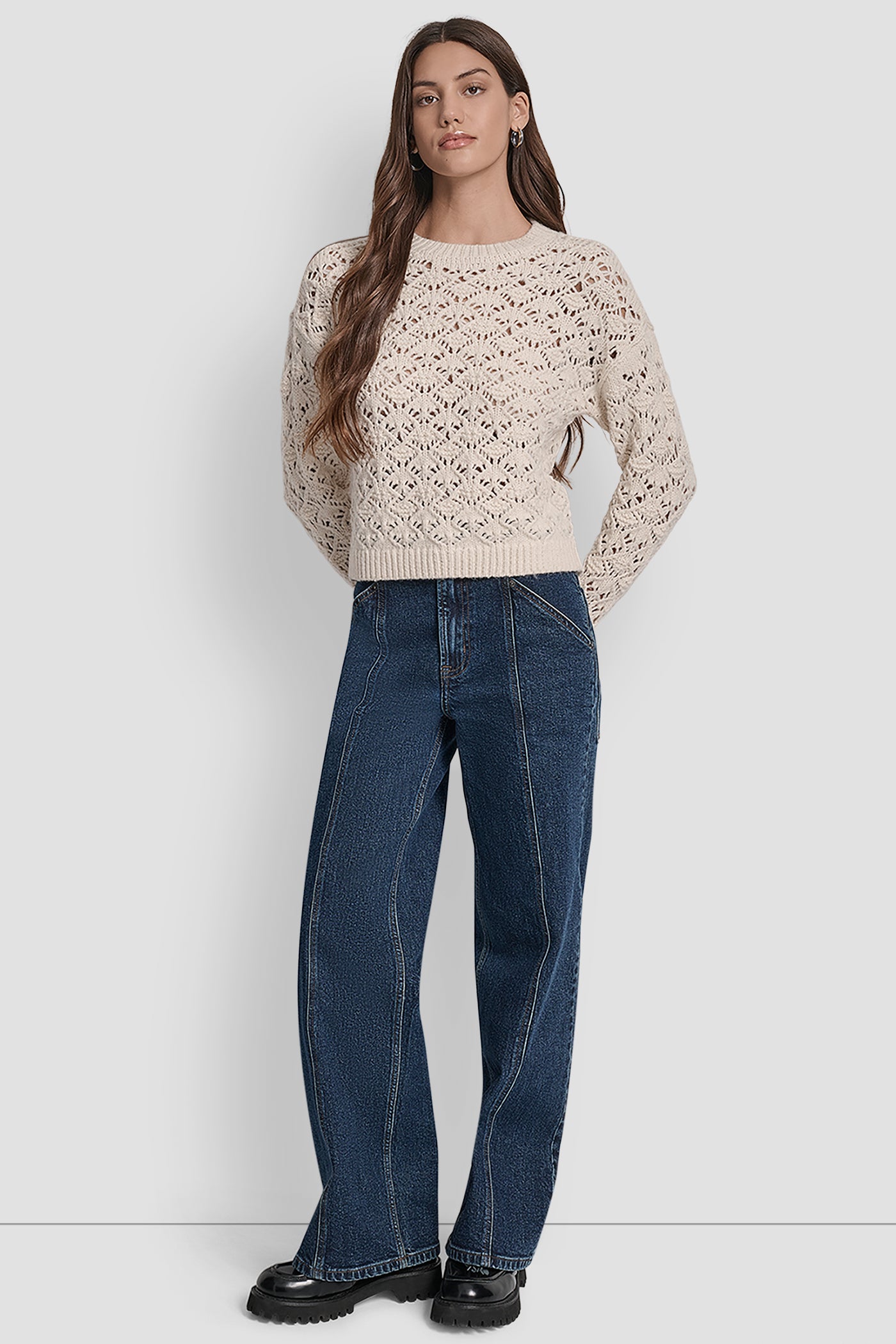 POINTELLE STITCH LONG SLEEVE CREW NECK SWEATER VIEW 6 | New Arrivals