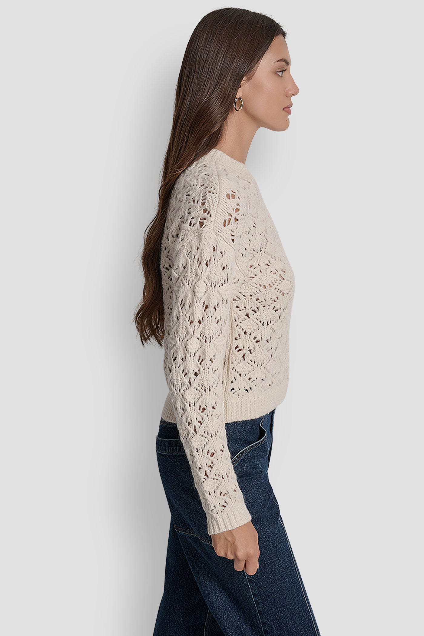 POINTELLE STITCH LONG SLEEVE CREW NECK SWEATER VIEW 3 | New Arrivals