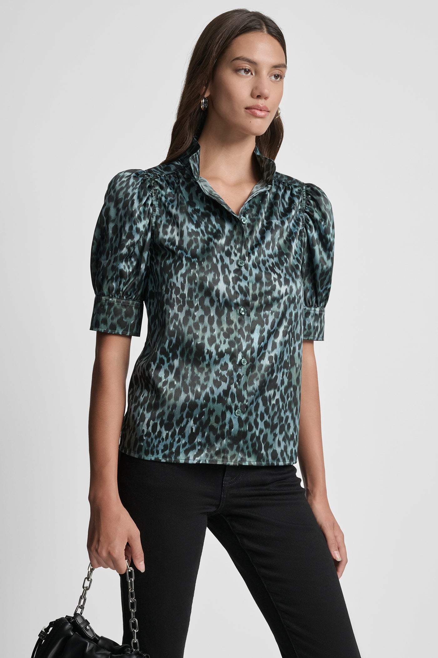 Green PUFF SLEEVE SHIRT, VIEW 1 | New Arrivals