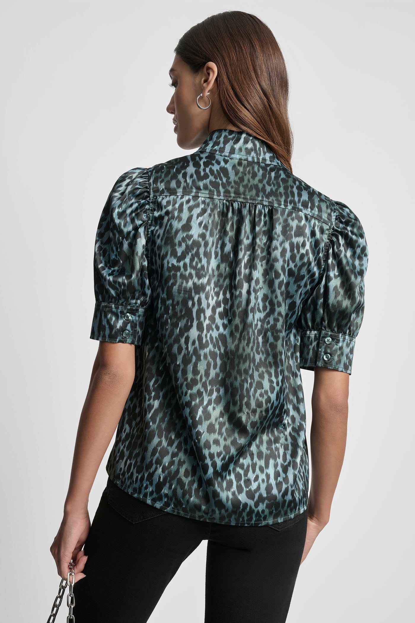 Green PUFF SLEEVE SHIRT, VIEW 2 | New Arrivals