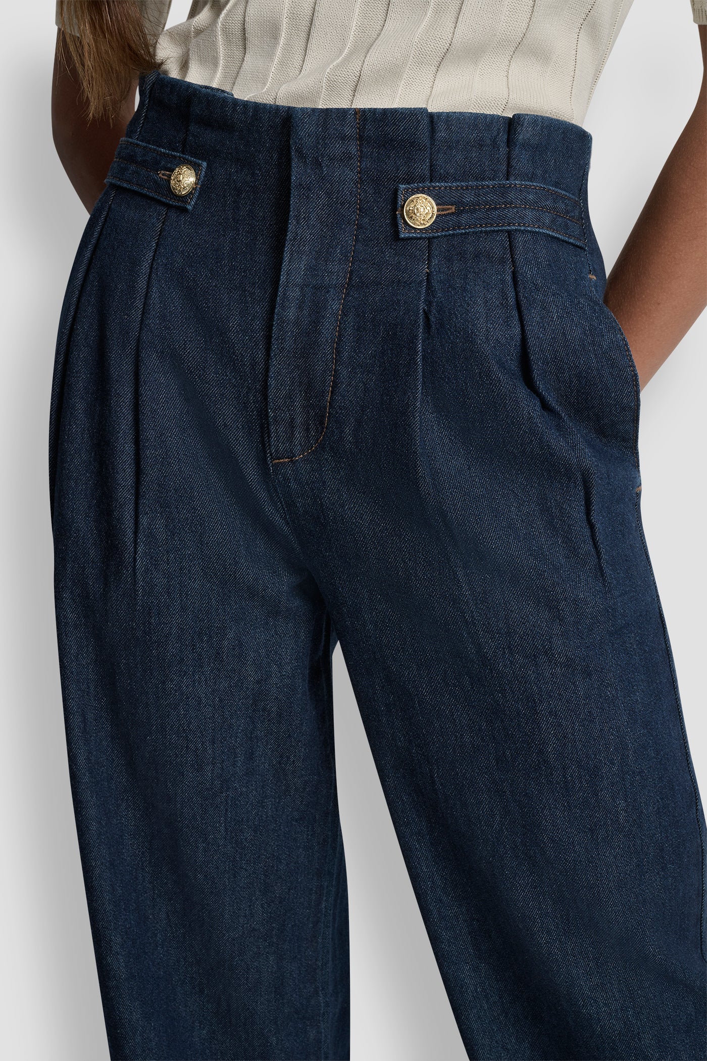 HIGH RISE PLEATED TROUSER WITH TABS VIEW 4 | Pants & Denim