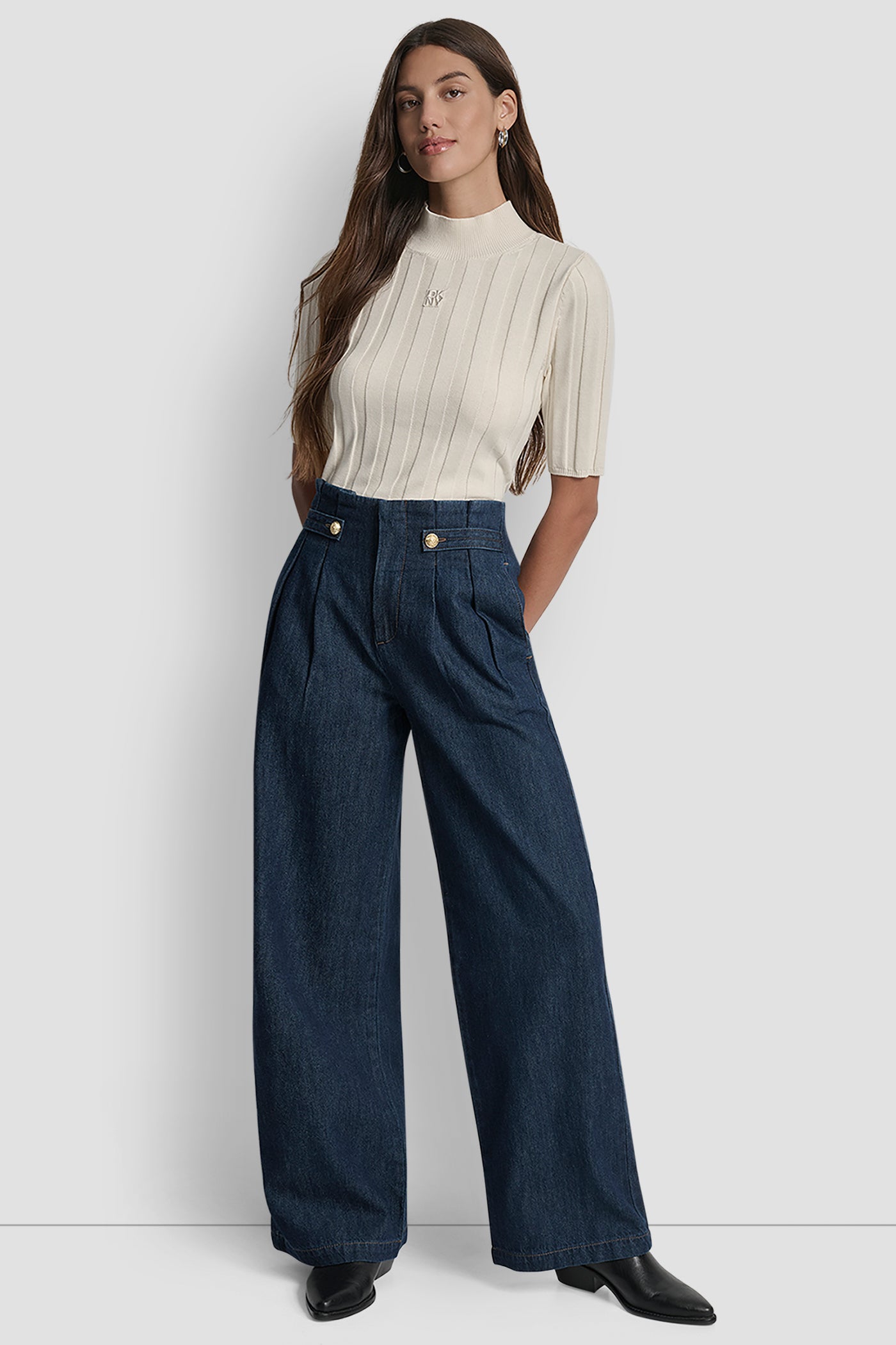 HIGH RISE PLEATED TROUSER WITH TABS VIEW 5 | Pants & Denim