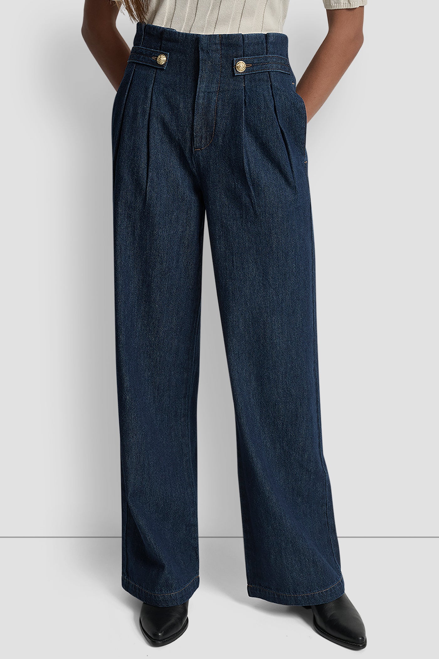 CARMINE HIGH RISE PLEATED TROUSER WITH TABS, FRONT VIEW | Denim Destination