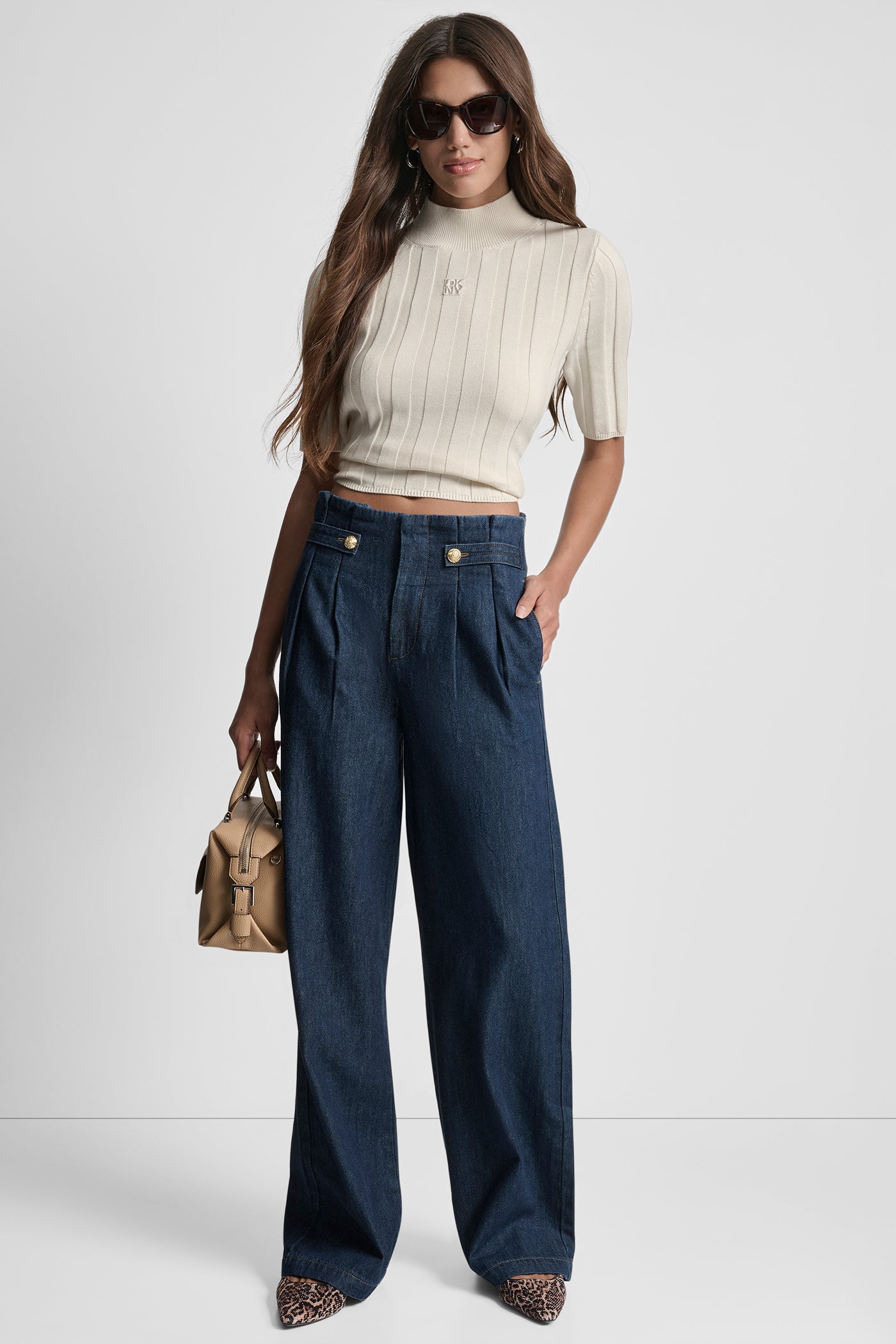 HIGH RISE PLEATED TROUSER WITH TABS VIEW 7 | Pants & Denim