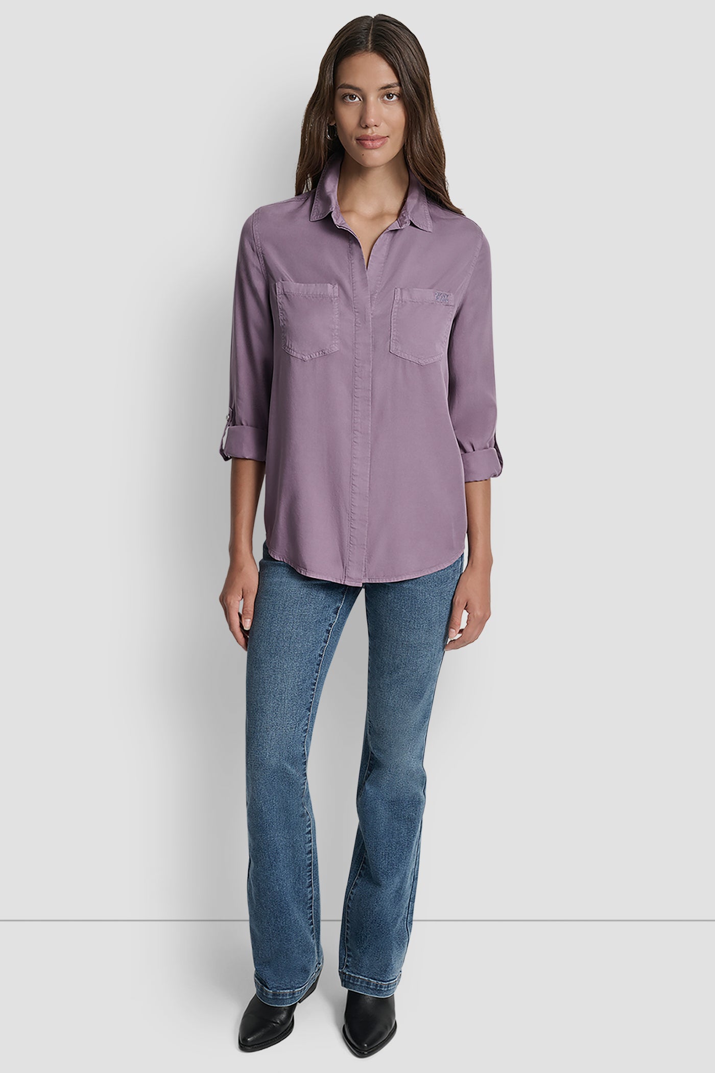 SPLIT BACK BUTTON FRONT WITH ROLL TAB VIEW 6 | WOMEN'S SWEATERS & TOPS