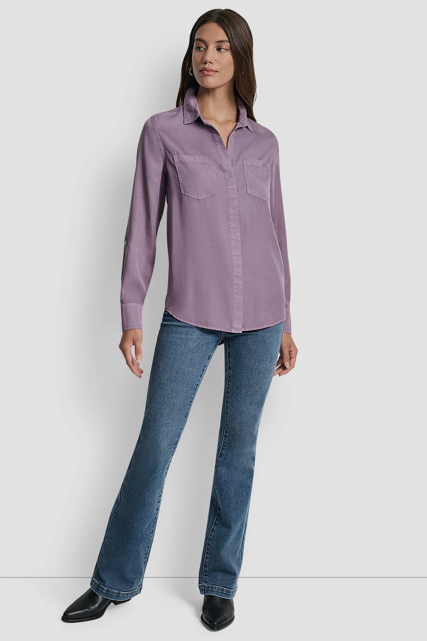 SPLIT BACK BUTTON FRONT WITH ROLL TAB VIEW 7 | WOMEN'S SWEATERS & TOPS