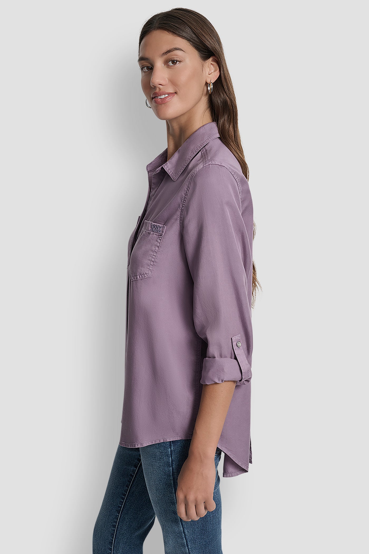 SPLIT BACK BUTTON FRONT WITH ROLL TAB VIEW 3 | WOMEN'S SWEATERS & TOPS