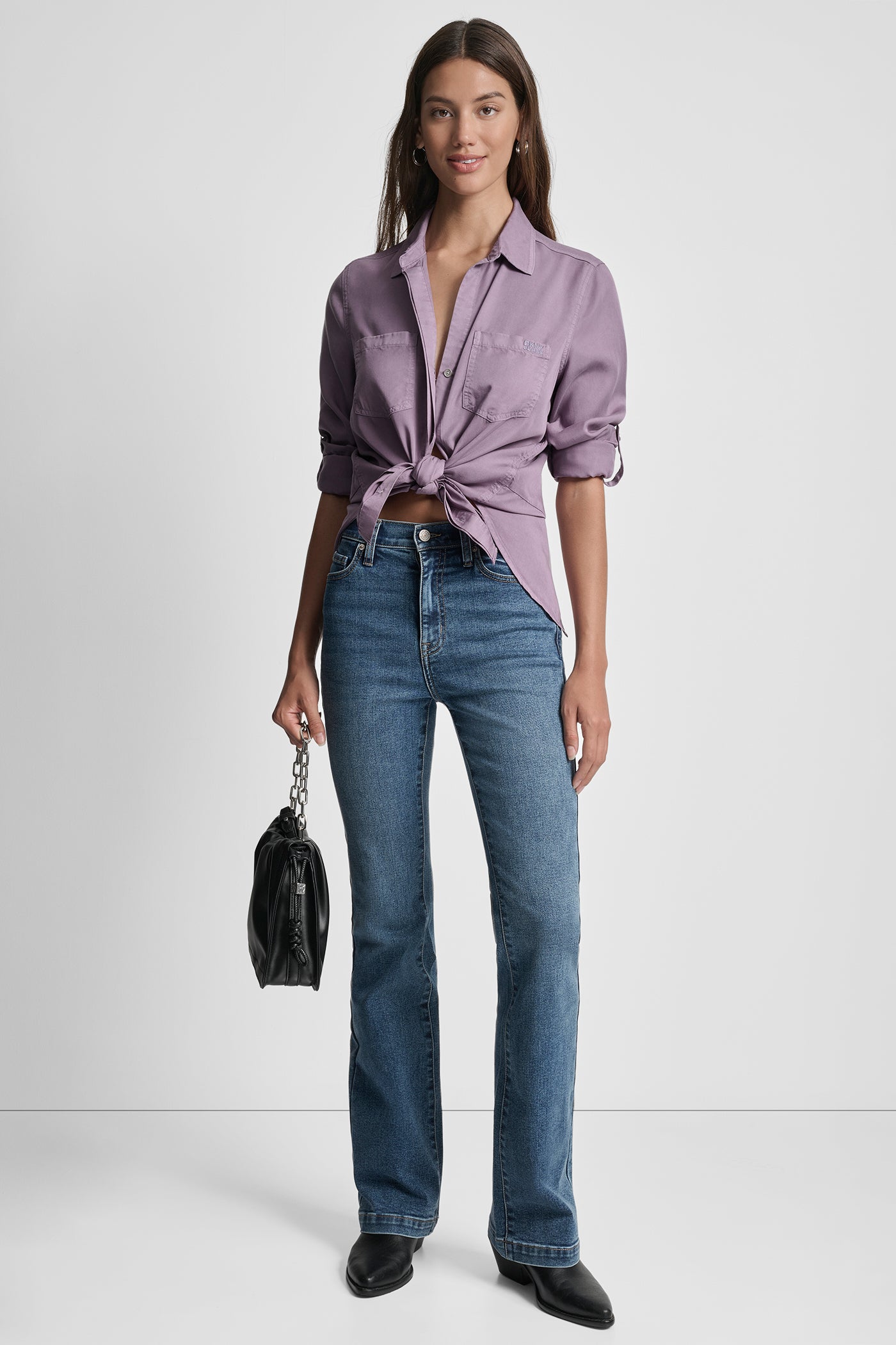 SPLIT BACK BUTTON FRONT WITH ROLL TAB VIEW 8 | WOMEN'S SWEATERS & TOPS