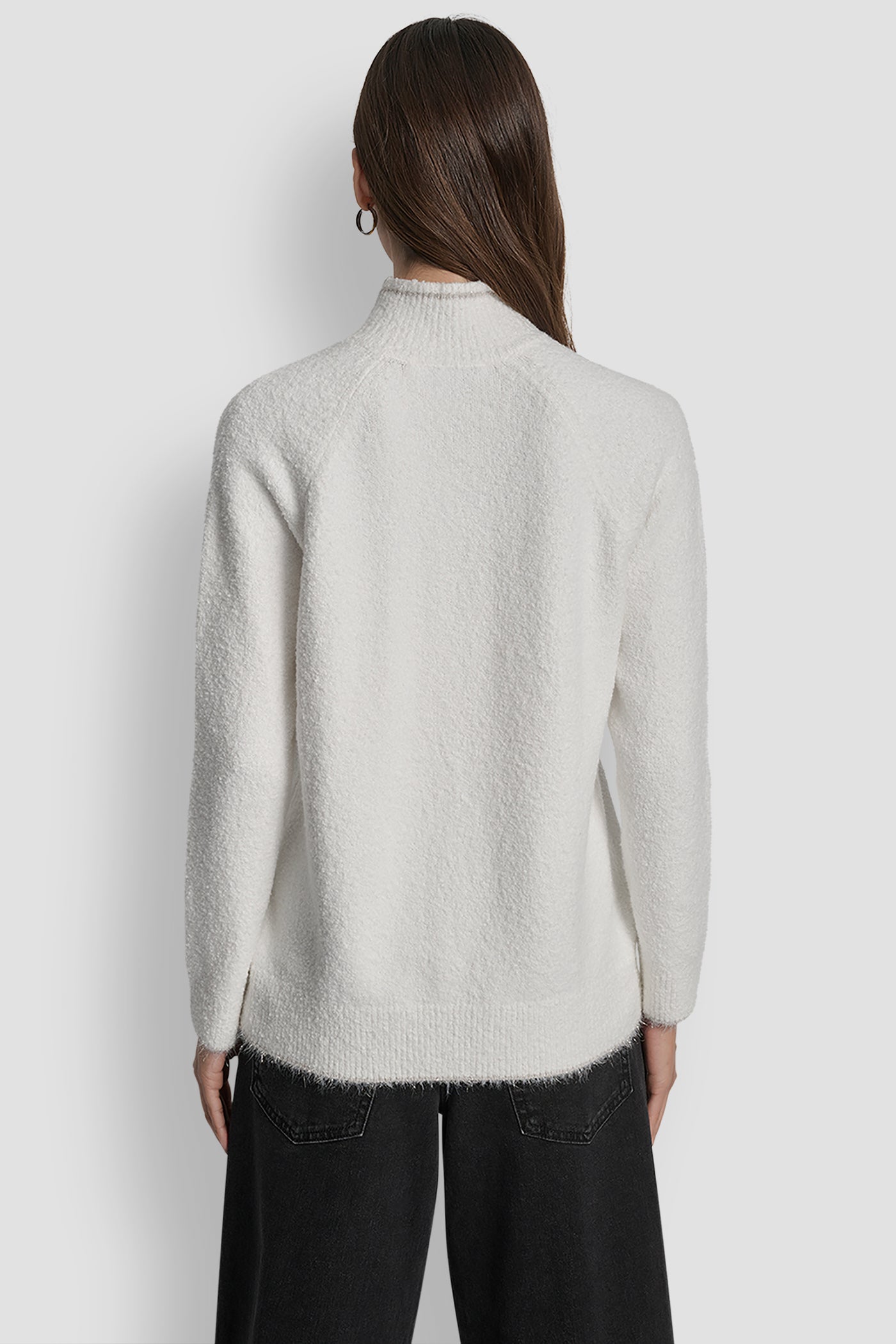 IVORY/GOLD DKNY TINSEL LOGO LONG SLEEVE RAGLAN SWEATER, BACK VIEW | WOMEN'S SWEATERS & TOPS