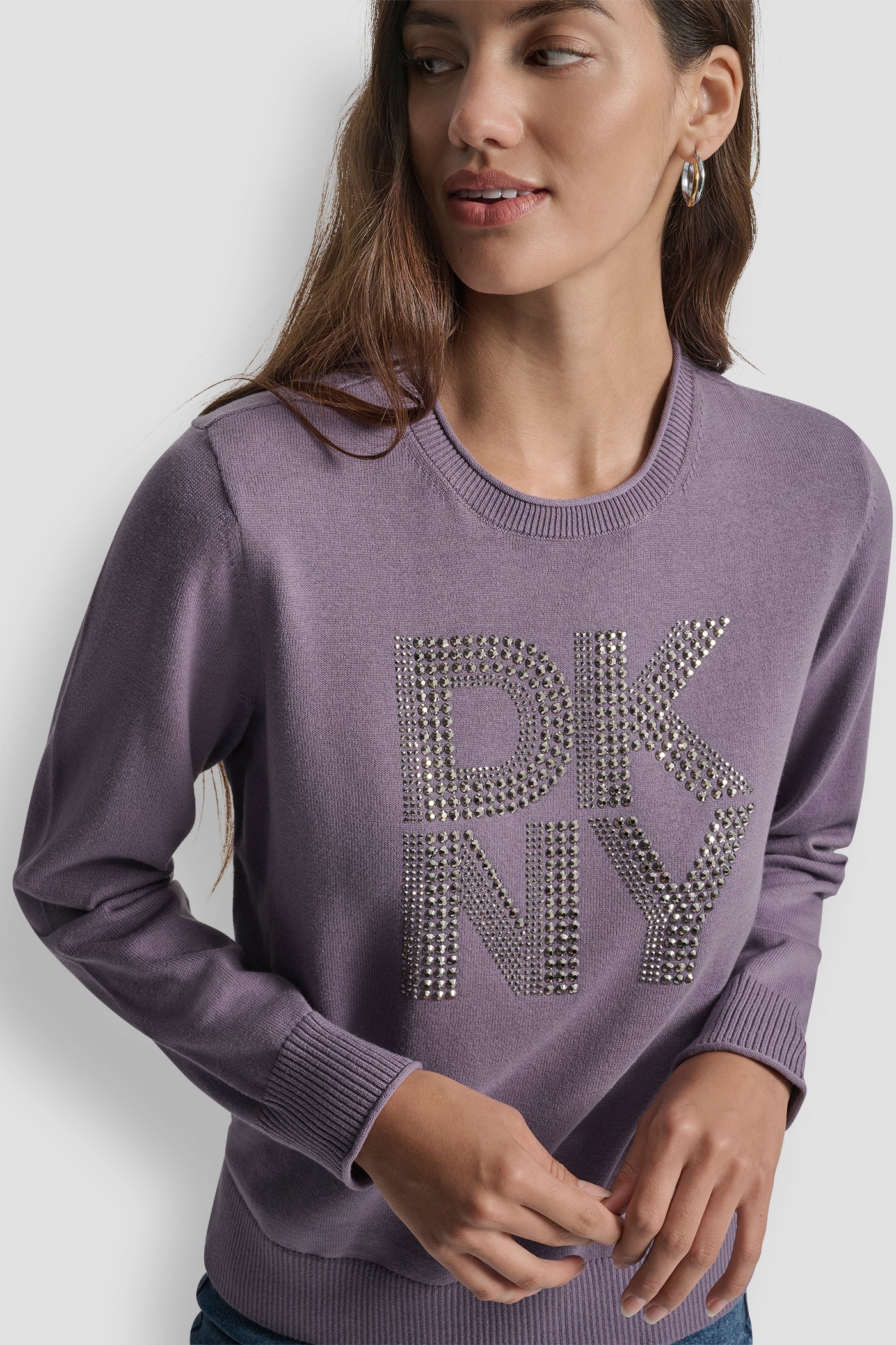 DKNY STACKED RHINESTONE LOGO LONG SLEEVE CREW NECK VIEW 5 | New Arrivals