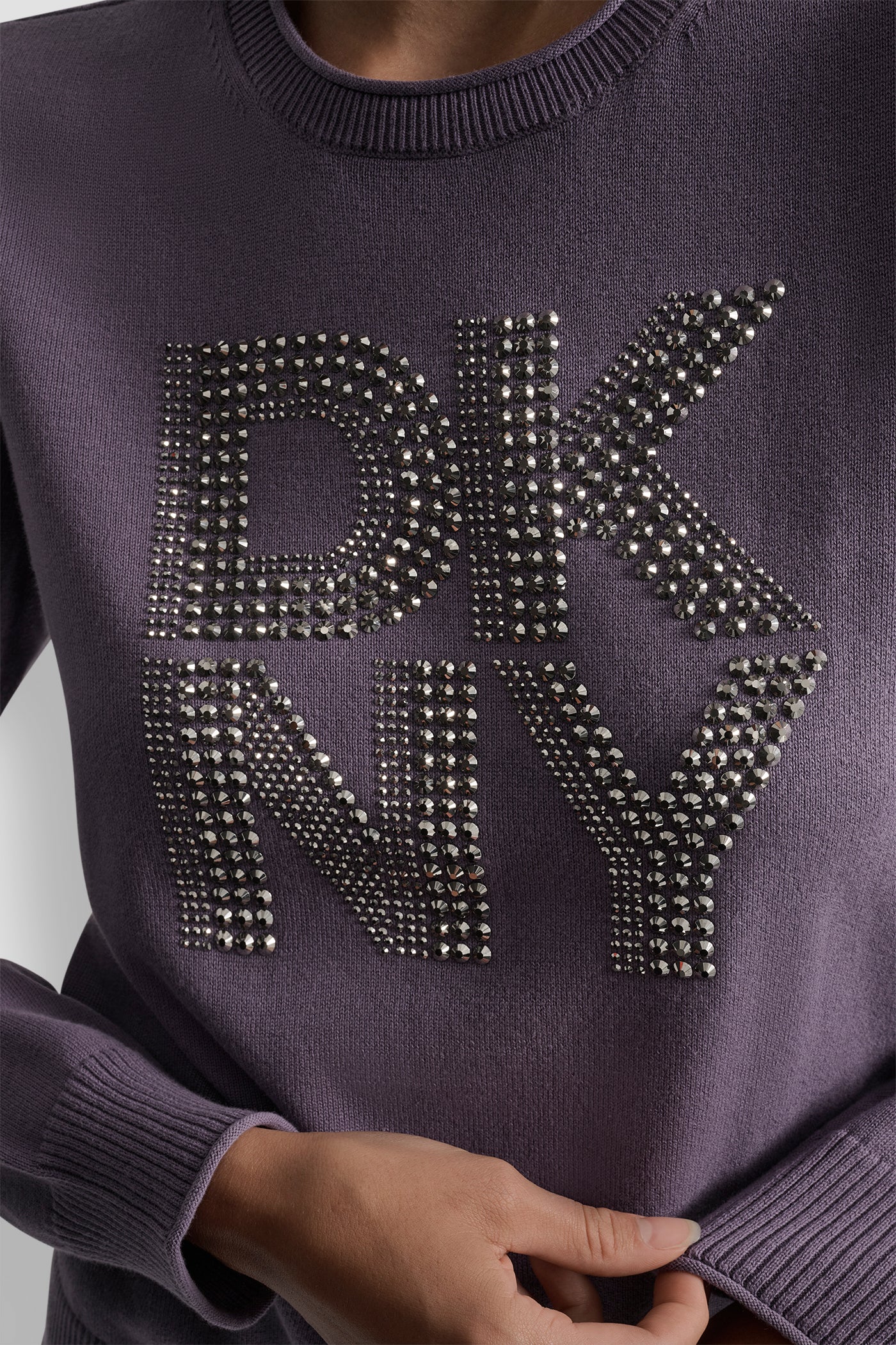 DKNY STACKED RHINESTONE LOGO LONG SLEEVE CREW NECK VIEW 4 | New Arrivals