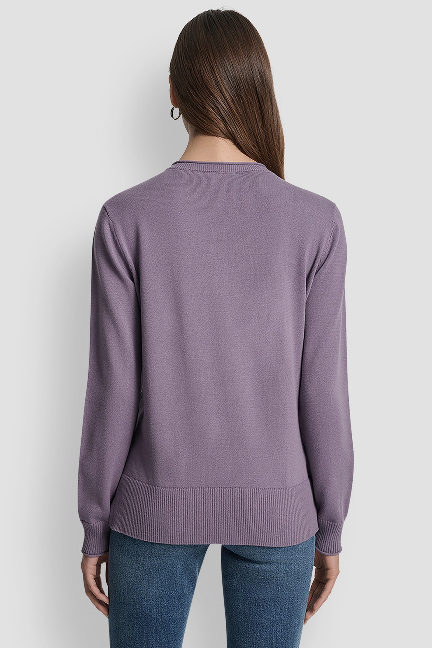 VESPER DKNY STACKED RHINESTONE LOGO LONG SLEEVE CREW NECK, BACK VIEW | New Arrivals