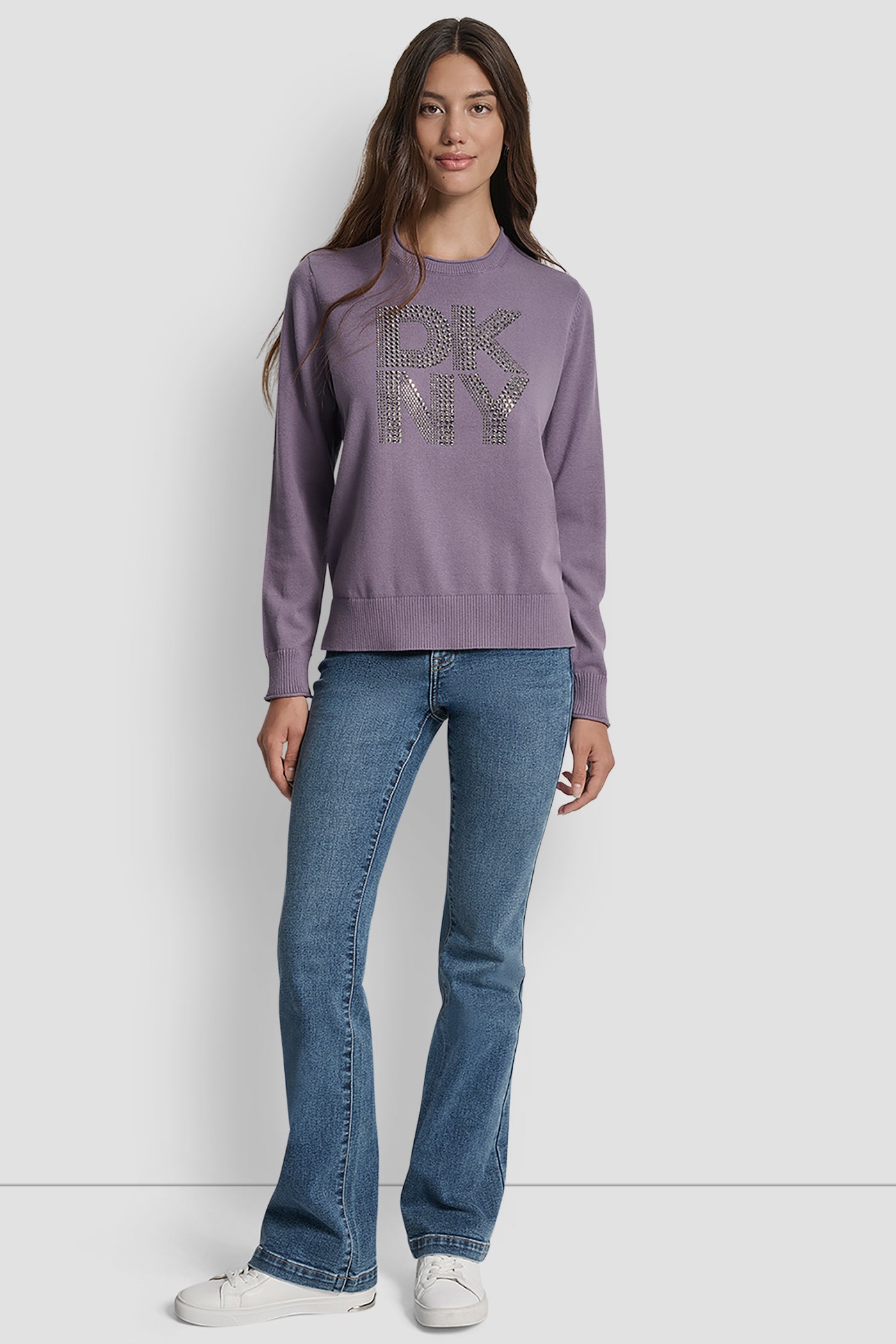 DKNY STACKED RHINESTONE LOGO LONG SLEEVE CREW NECK VIEW 6 | New Arrivals