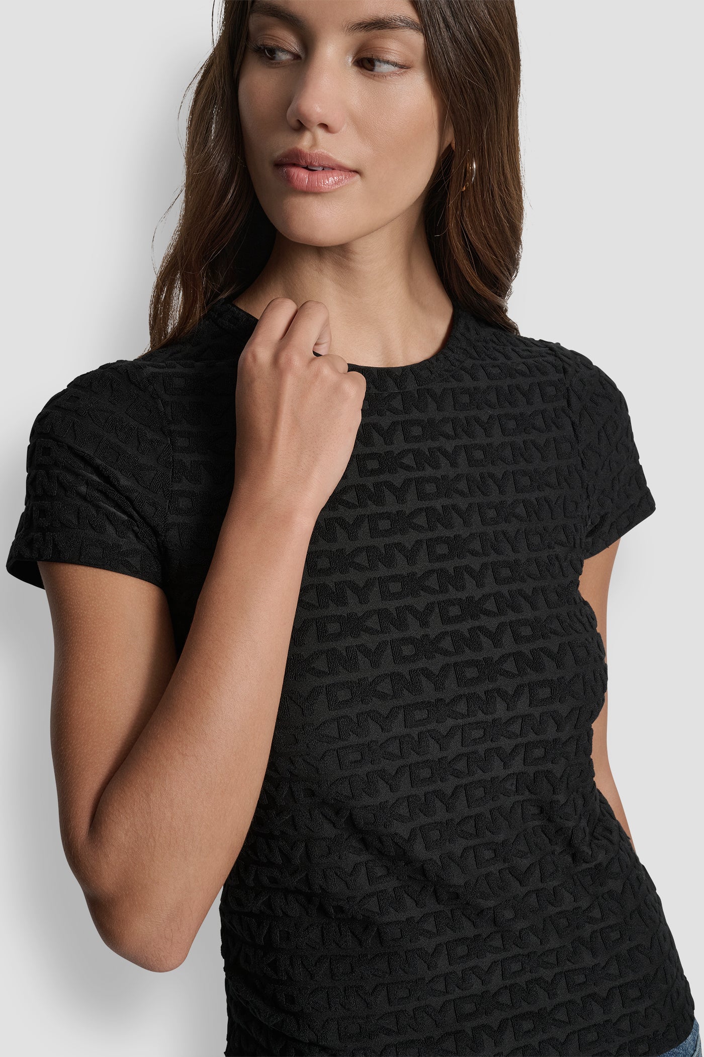 LOGO JACQUARD SHORT SLEEVE CREW NECK TEE VIEW 4 | DKNY JEANS